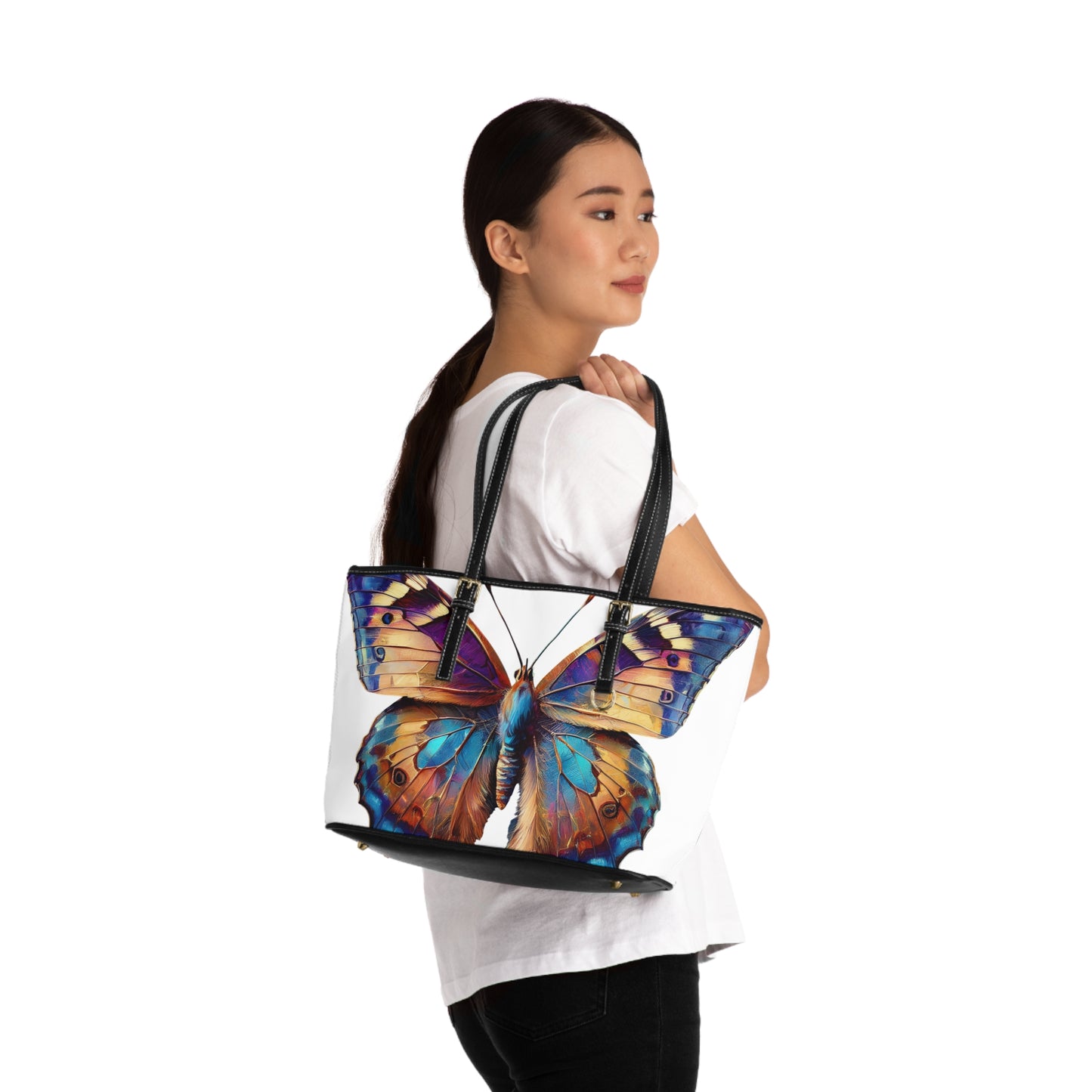 Colorful Butterfly PU Leather Shoulder Tote Bag - Original Prints Co