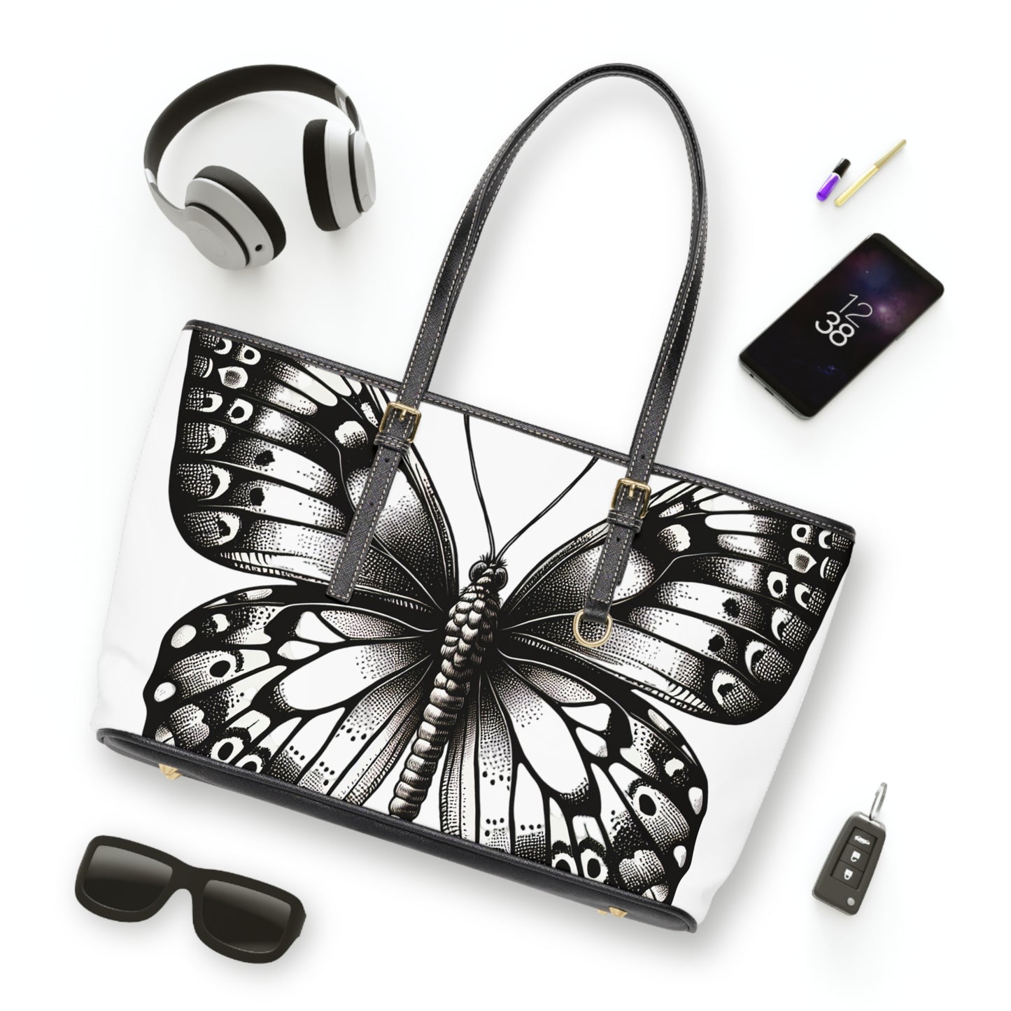 Elegant Butterfly Design PU Leather Shoulder Tote Bag