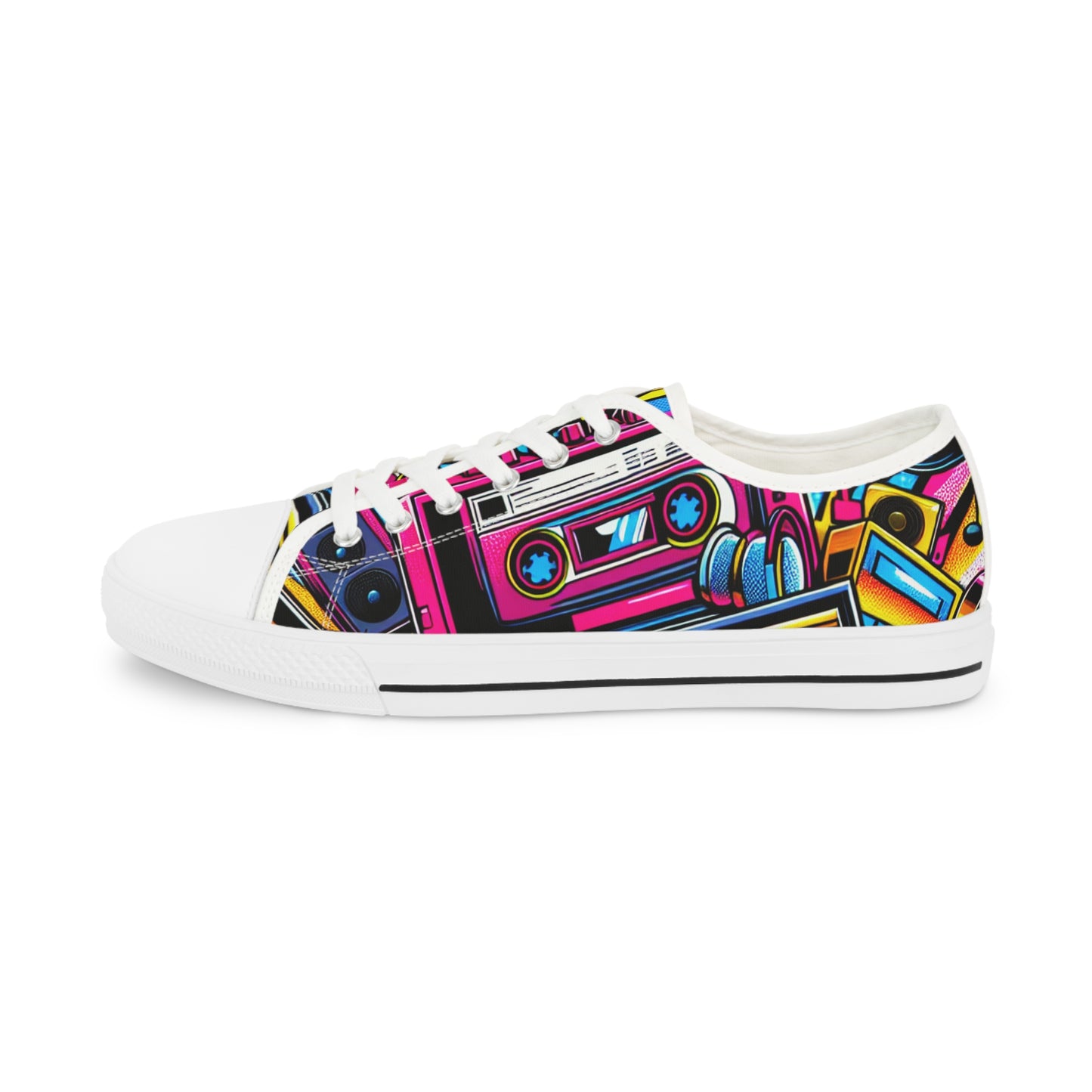 Retro Colorful Low Top Mens Sneakers - Vibrant Cassette Design