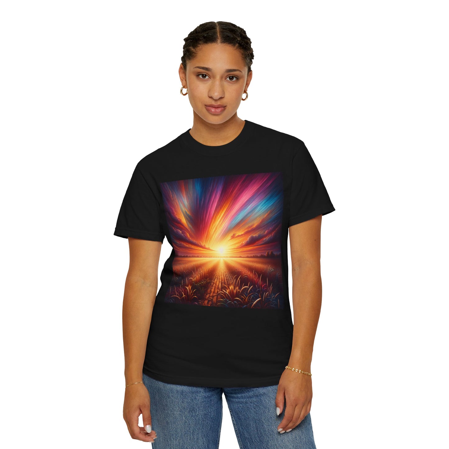 Sunset in the Field, Unisex Garment-Dyed T-shirt