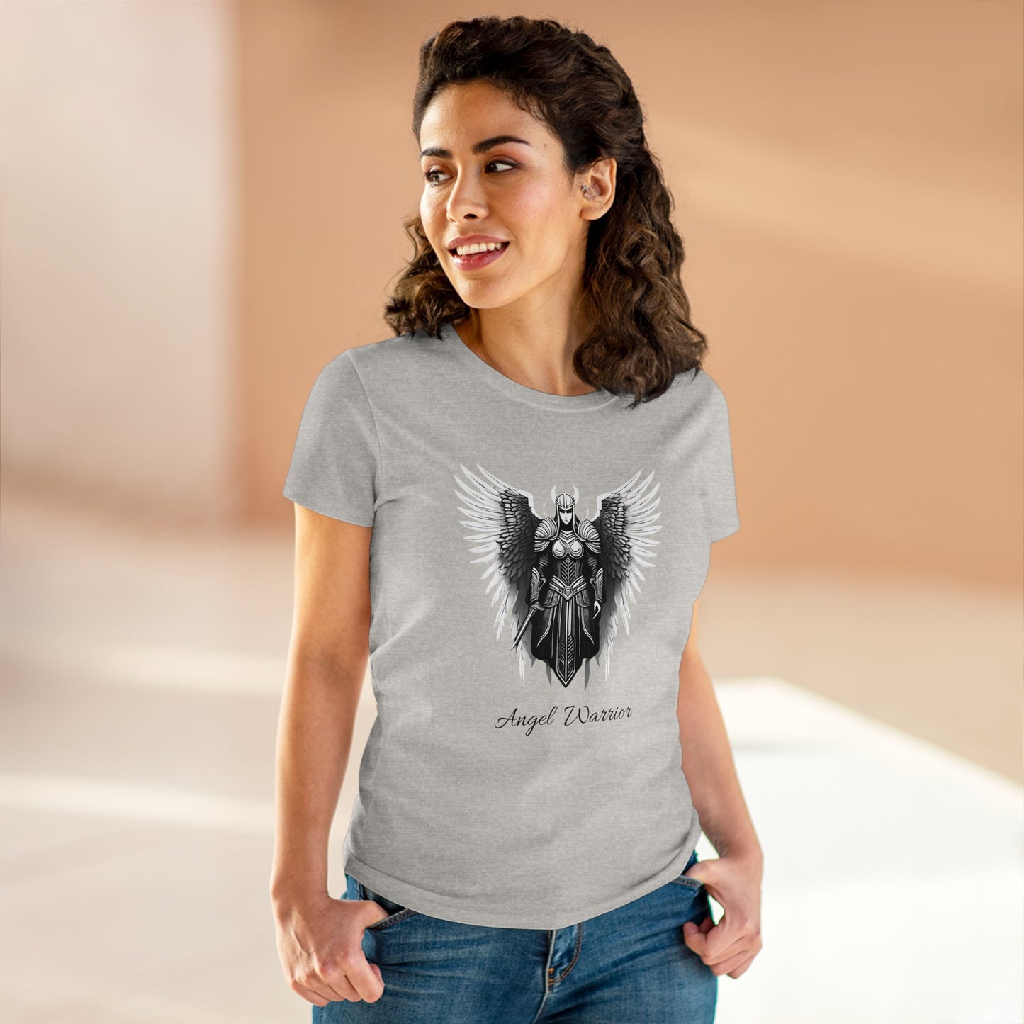 Women's Mid-weight Cotton Tee, Angel Warrior