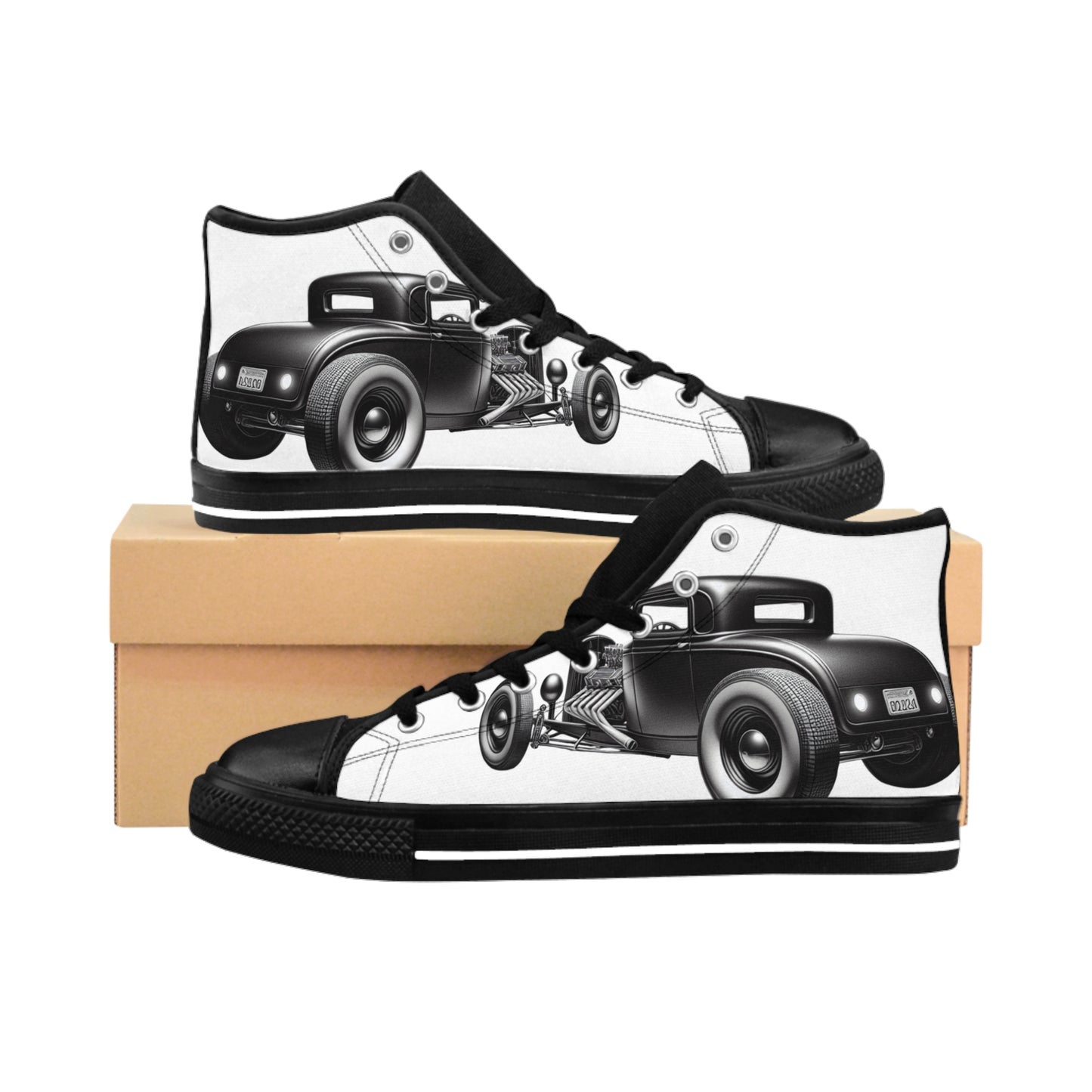 Retro Hot Rod Graphic High-Top Sneakers for Men