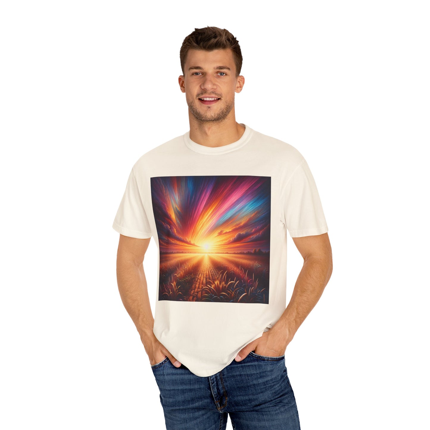 Sunset in the Field, Unisex Garment-Dyed T-shirt