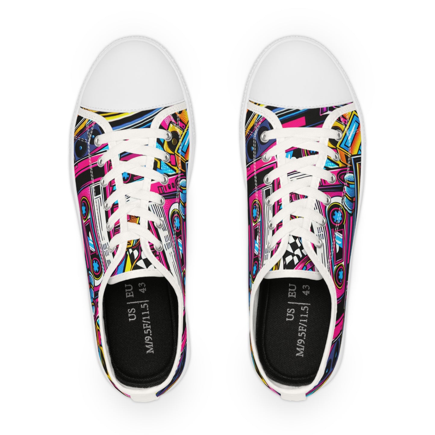 Retro Colorful Low Top Mens Sneakers - Vibrant Cassette Design