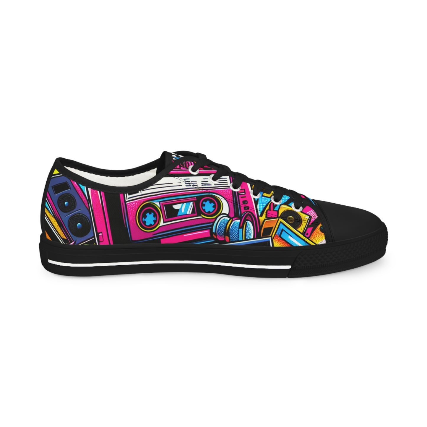 Retro Colorful Low Top Mens Sneakers - Vibrant Cassette Design