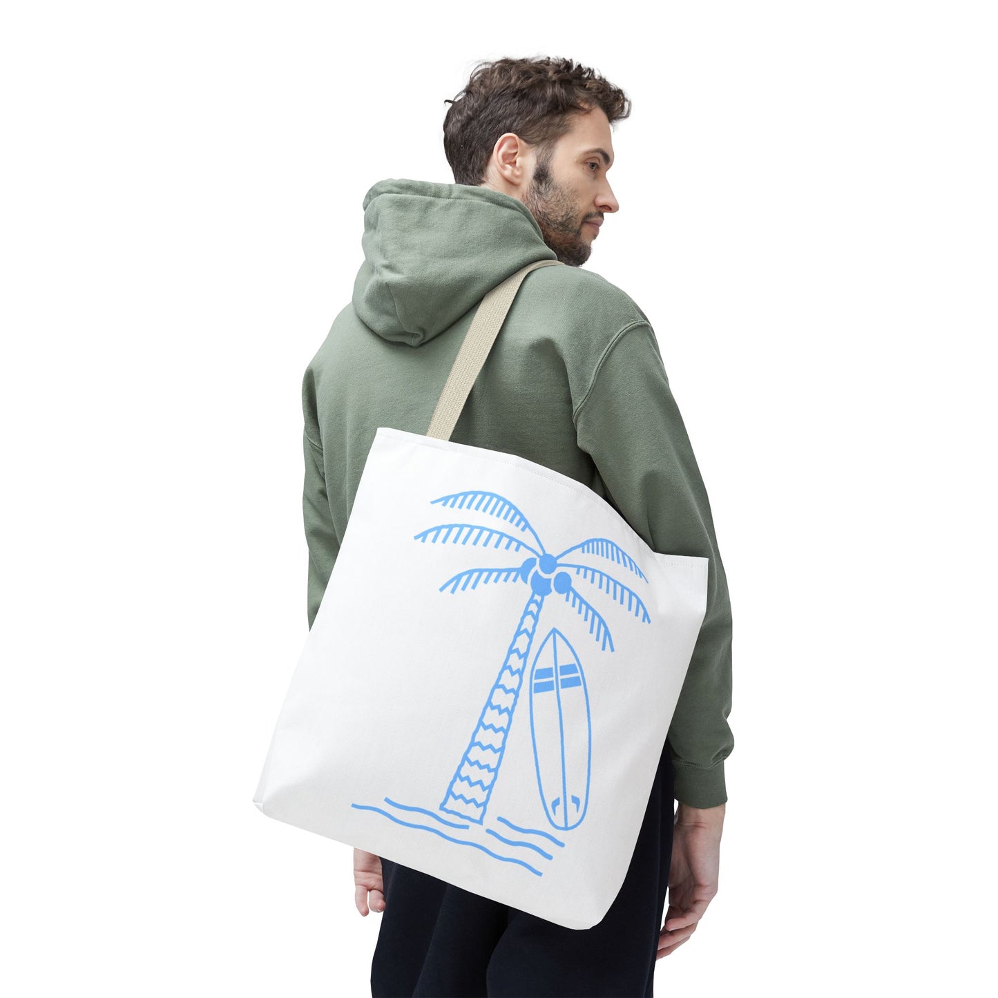 Palm Tree, Surf Board, Tote Bag