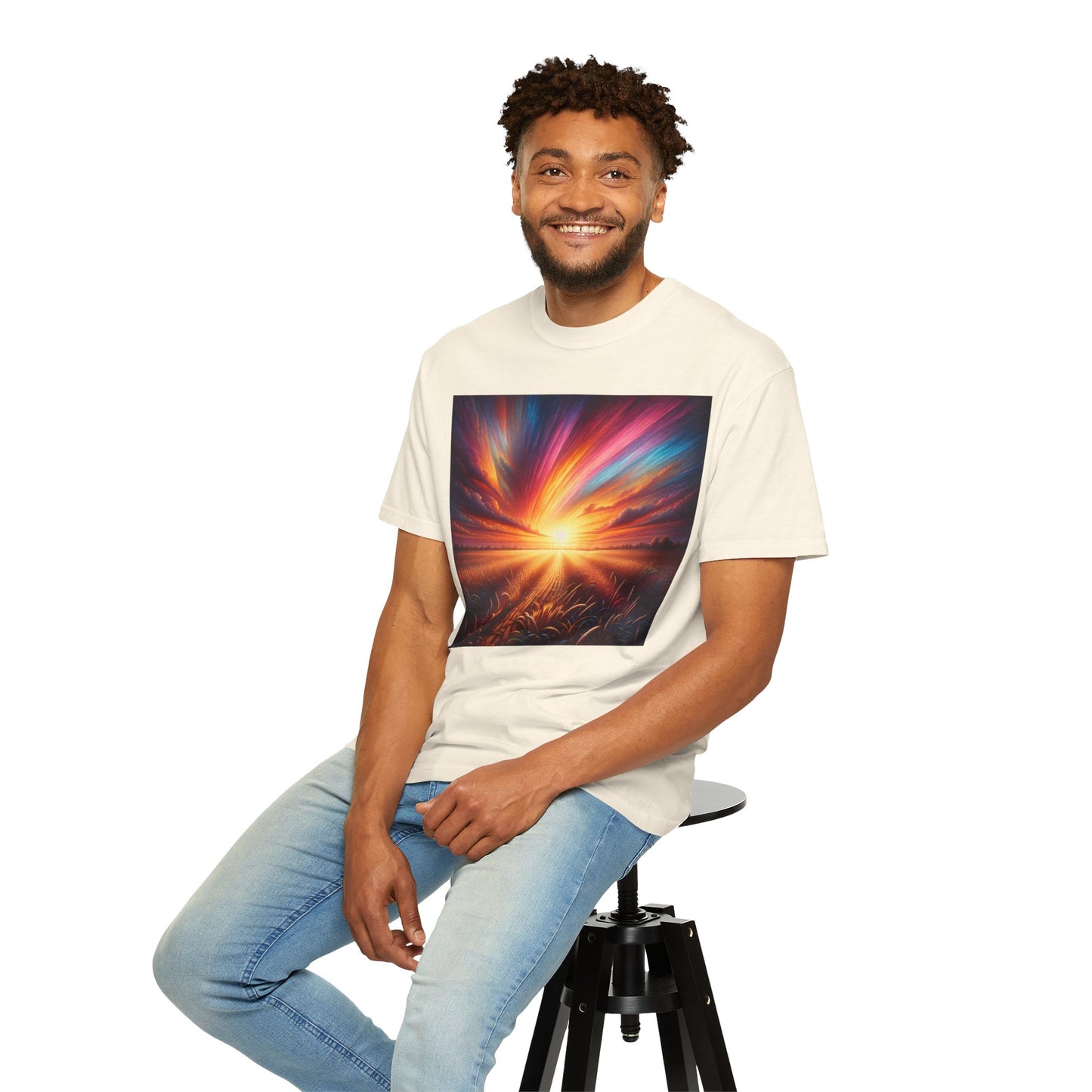 Sunset in the Field, Unisex Garment-Dyed T-shirt