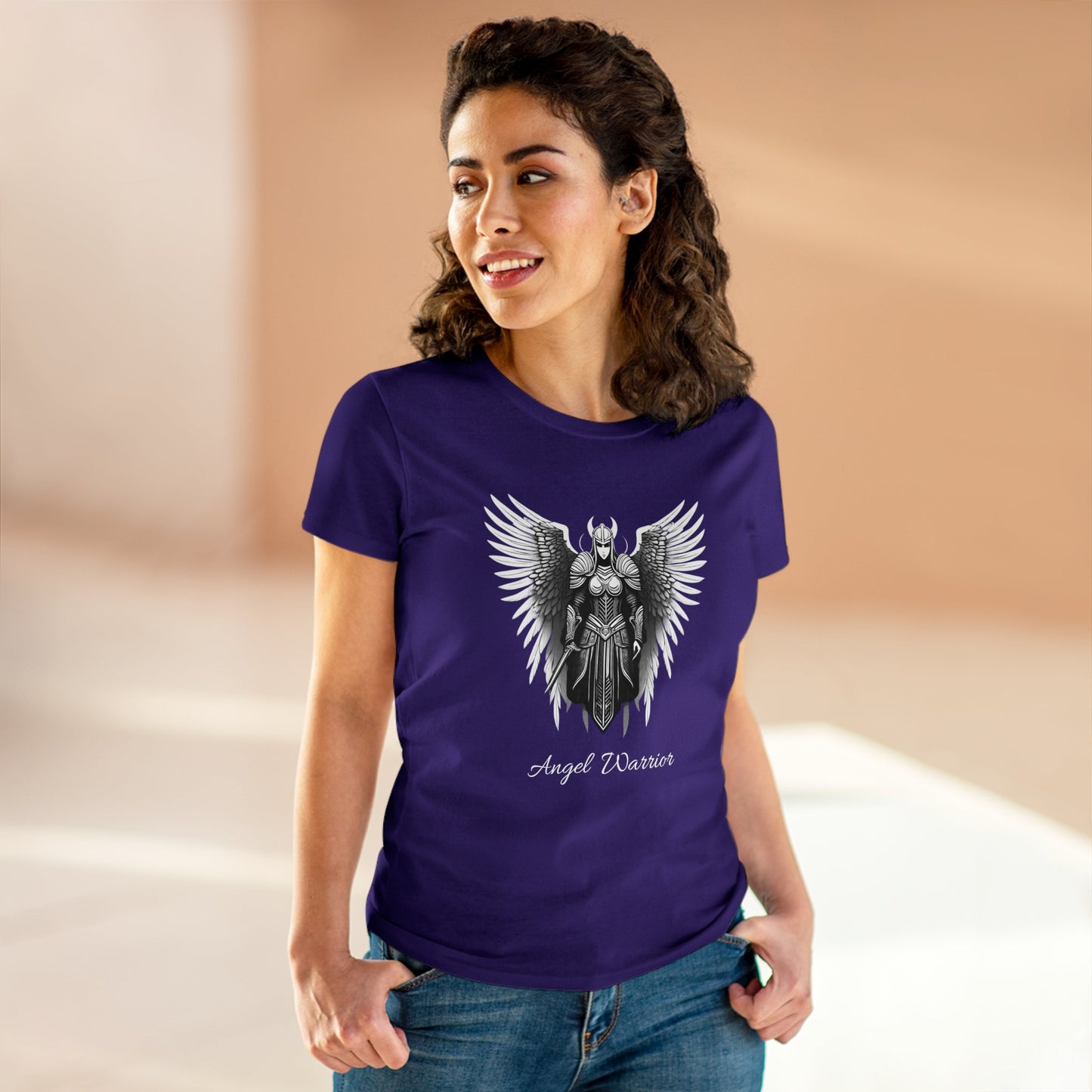 Women's Mid-weight Cotton Tee, Angel Warrior