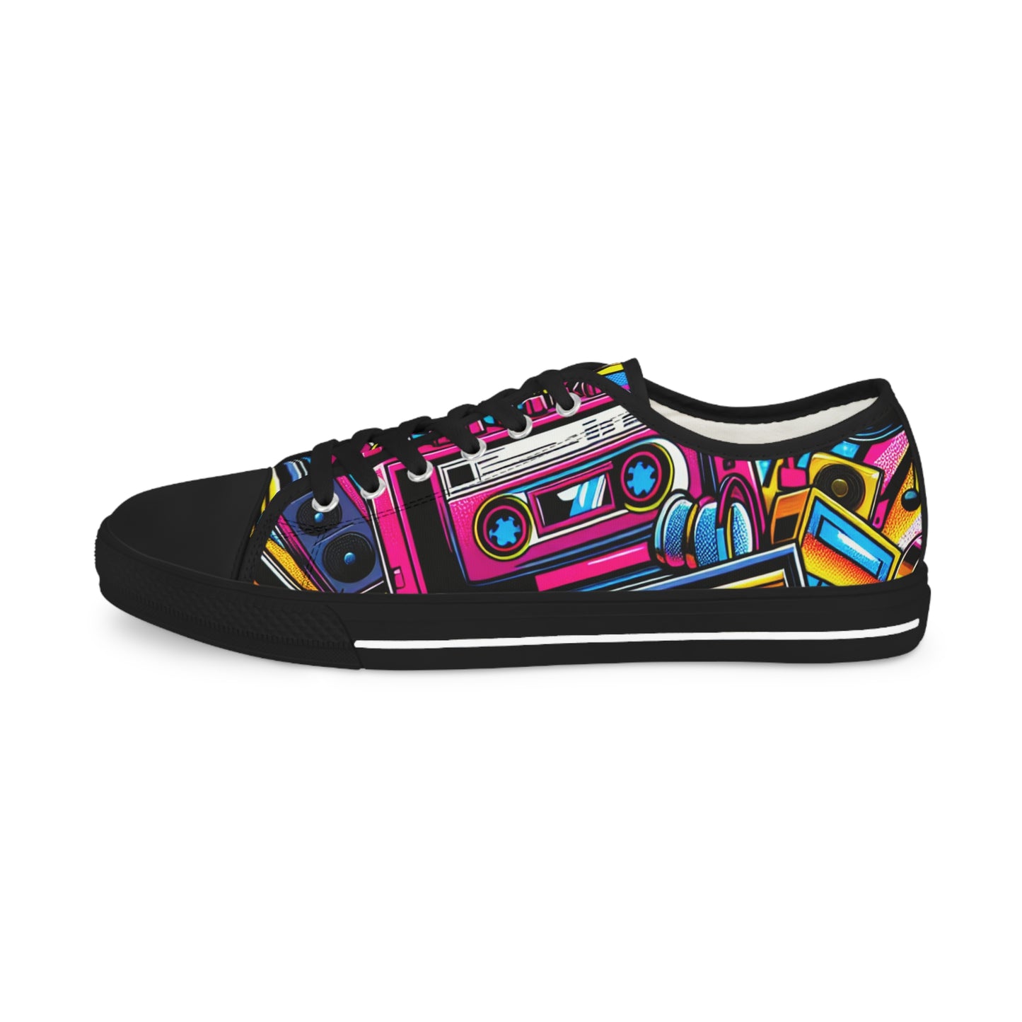 Retro Colorful Low Top Mens Sneakers - Vibrant Cassette Design