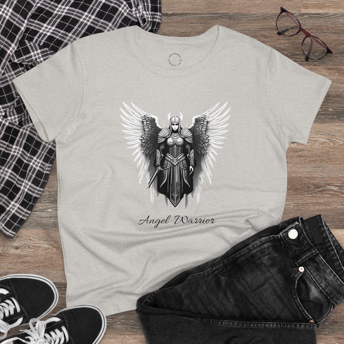 Women's Mid-weight Cotton Tee, Angel Warrior