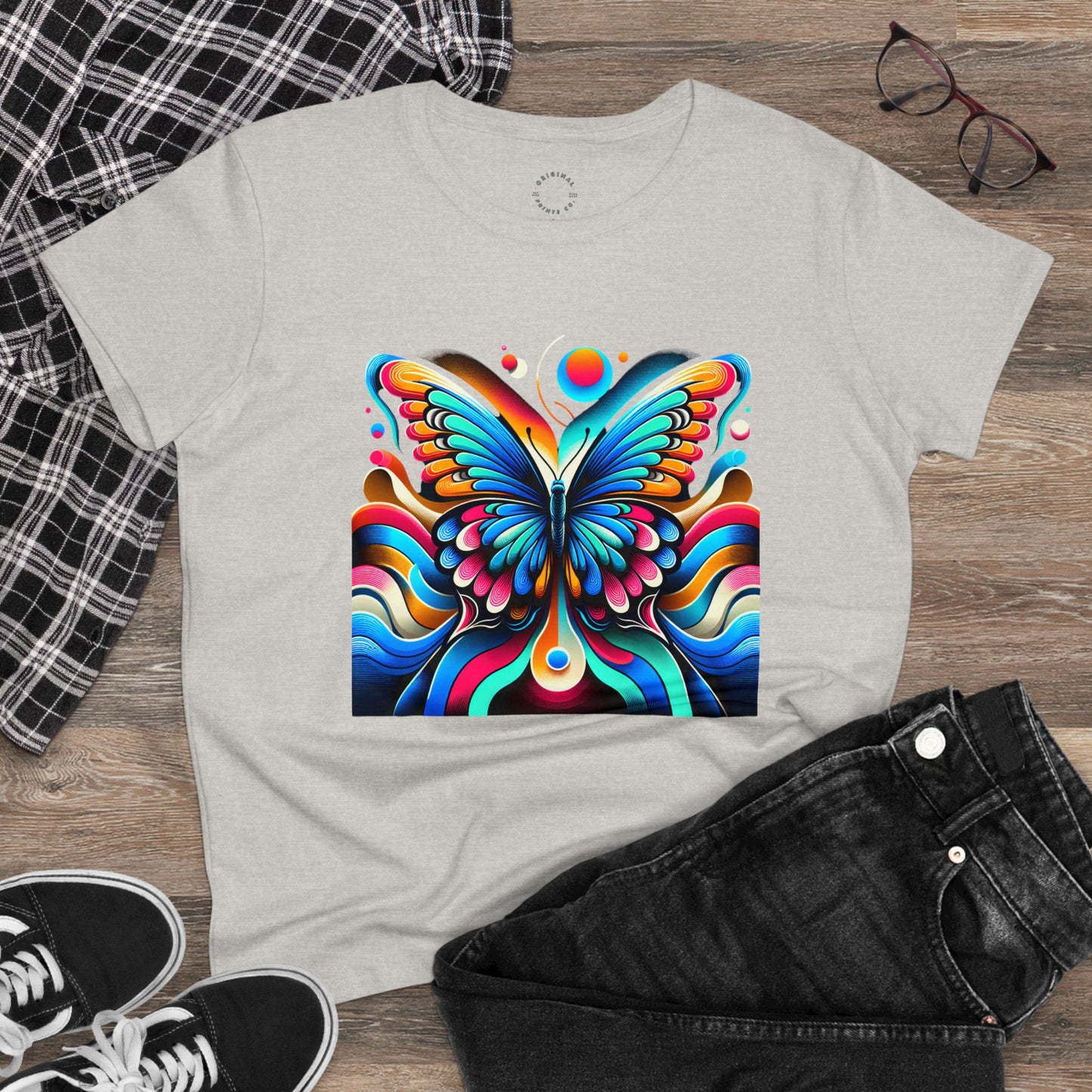 Retro Butterfly, Women's Cotton Tee