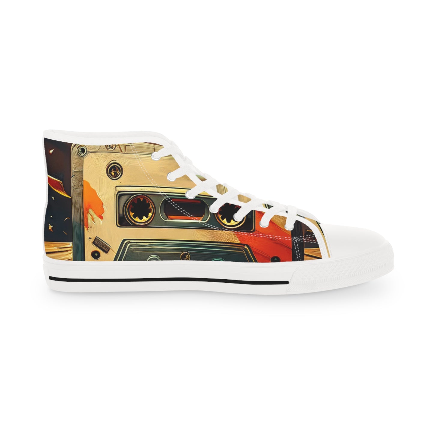 Retro Cassette Mens High Top Sneakers for music lovers.