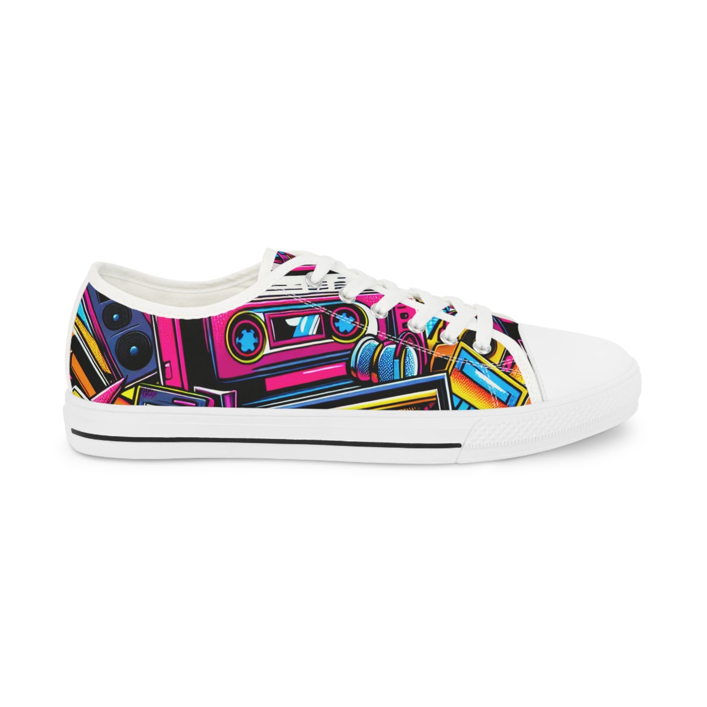 Retro Colorful Low Top Mens Sneakers - Vibrant Cassette Design