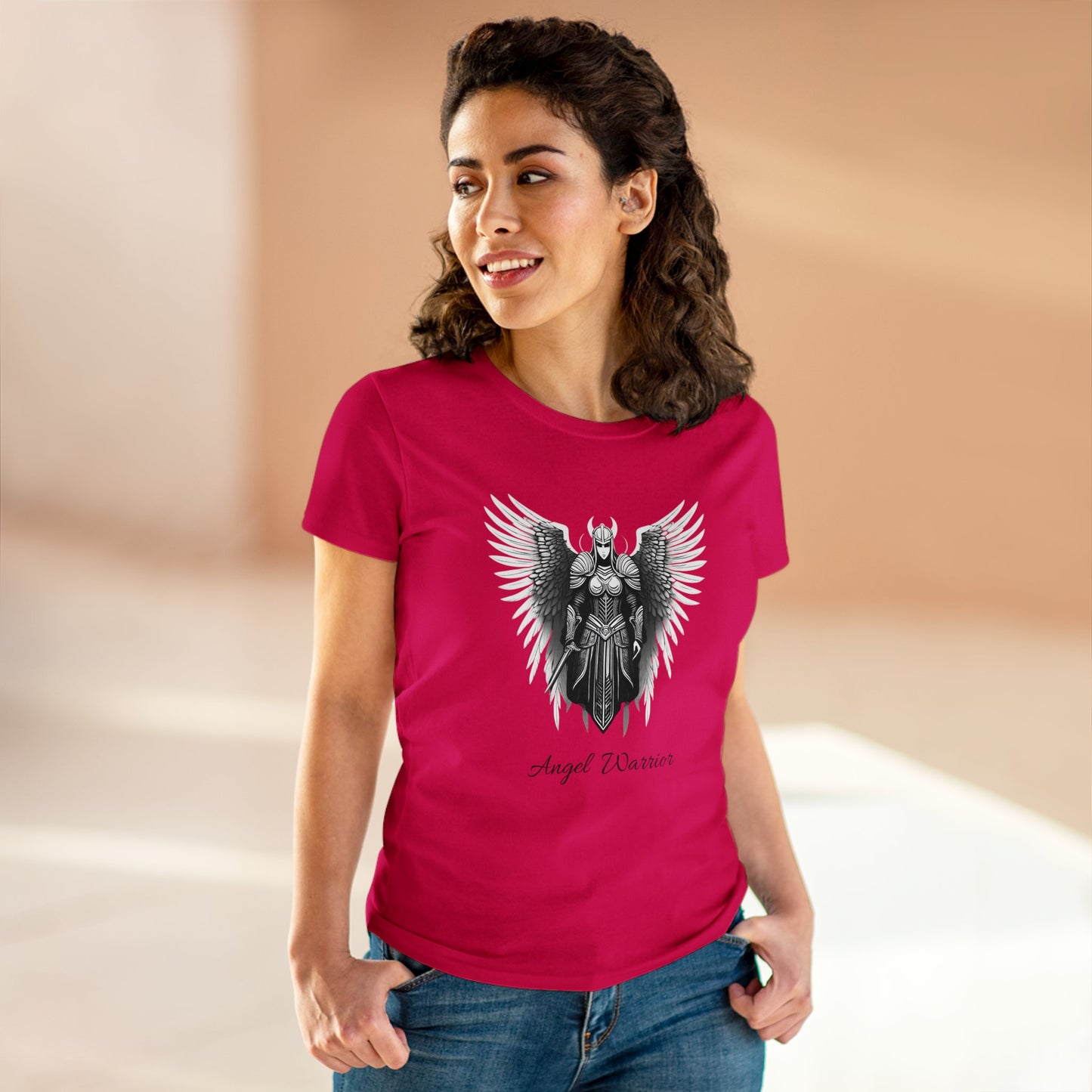 Women's Mid-weight Cotton Tee, Angel Warrior