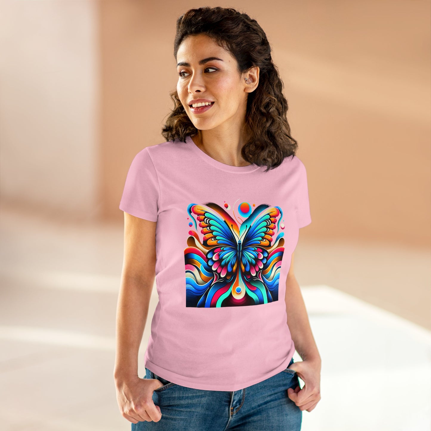 Retro Butterfly, Women's Cotton Tee