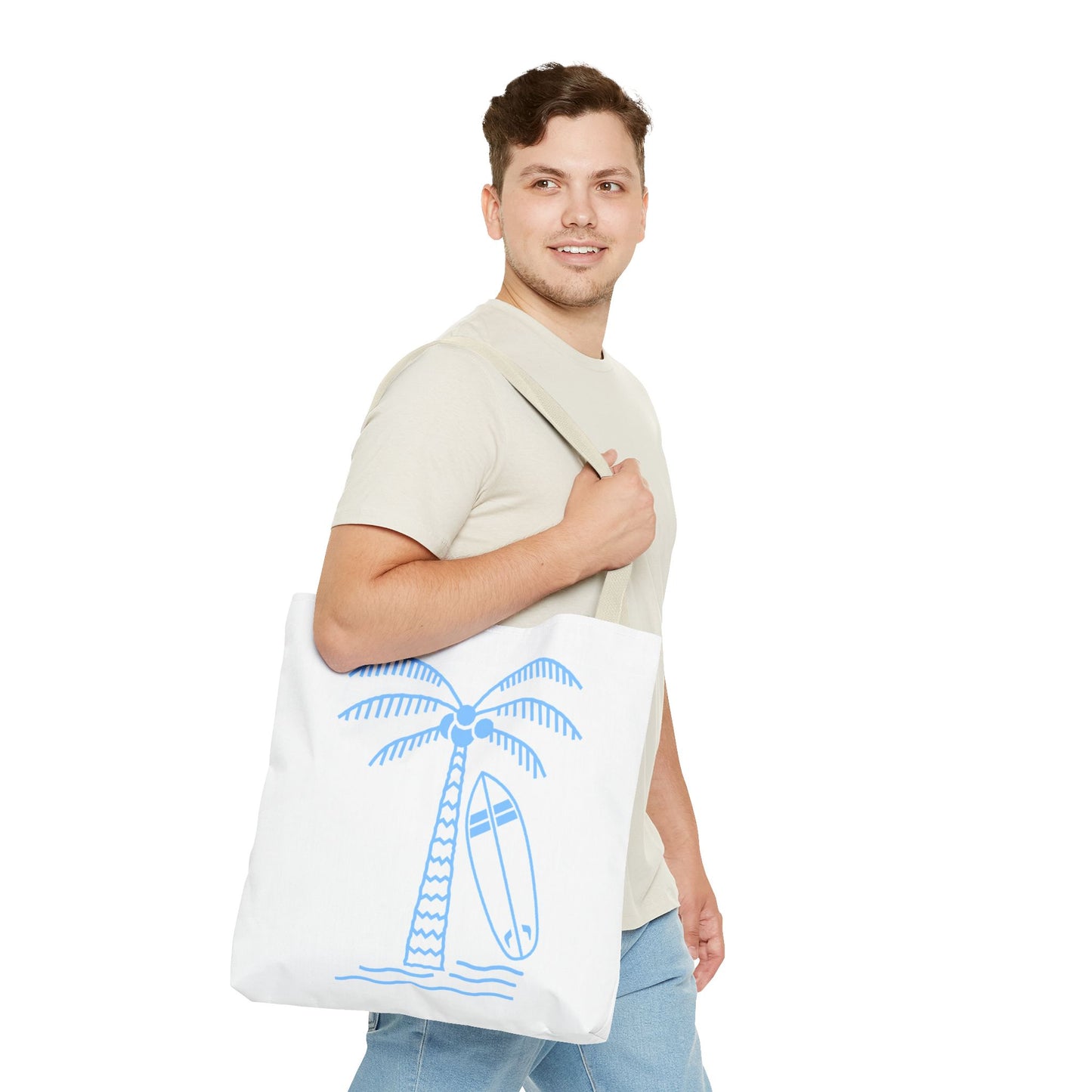 Palm Tree, Surf Board, Tote Bag