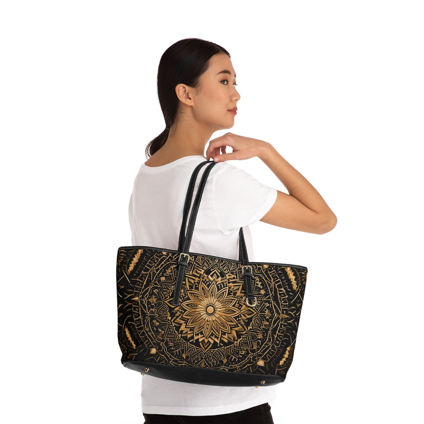 Bohemian PU Leather Shoulder Tote Bag with Mandala Design