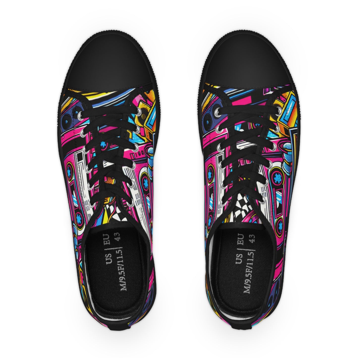 Retro Colorful Low Top Mens Sneakers - Vibrant Cassette Design