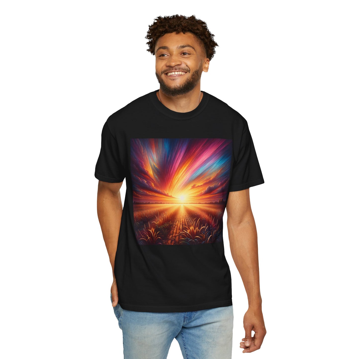 Sunset in the Field, Unisex Garment-Dyed T-shirt