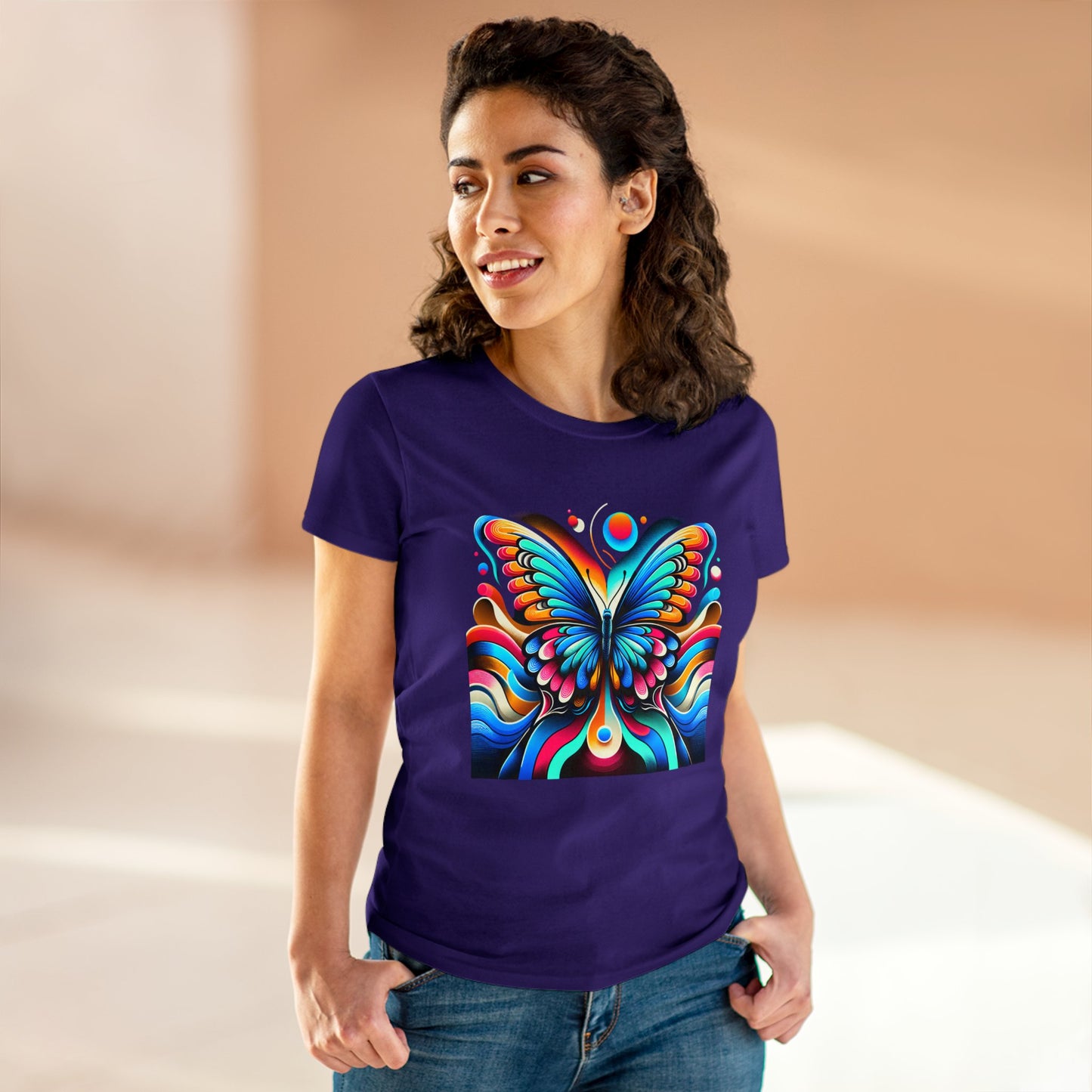 Retro Butterfly, Women's Cotton Tee