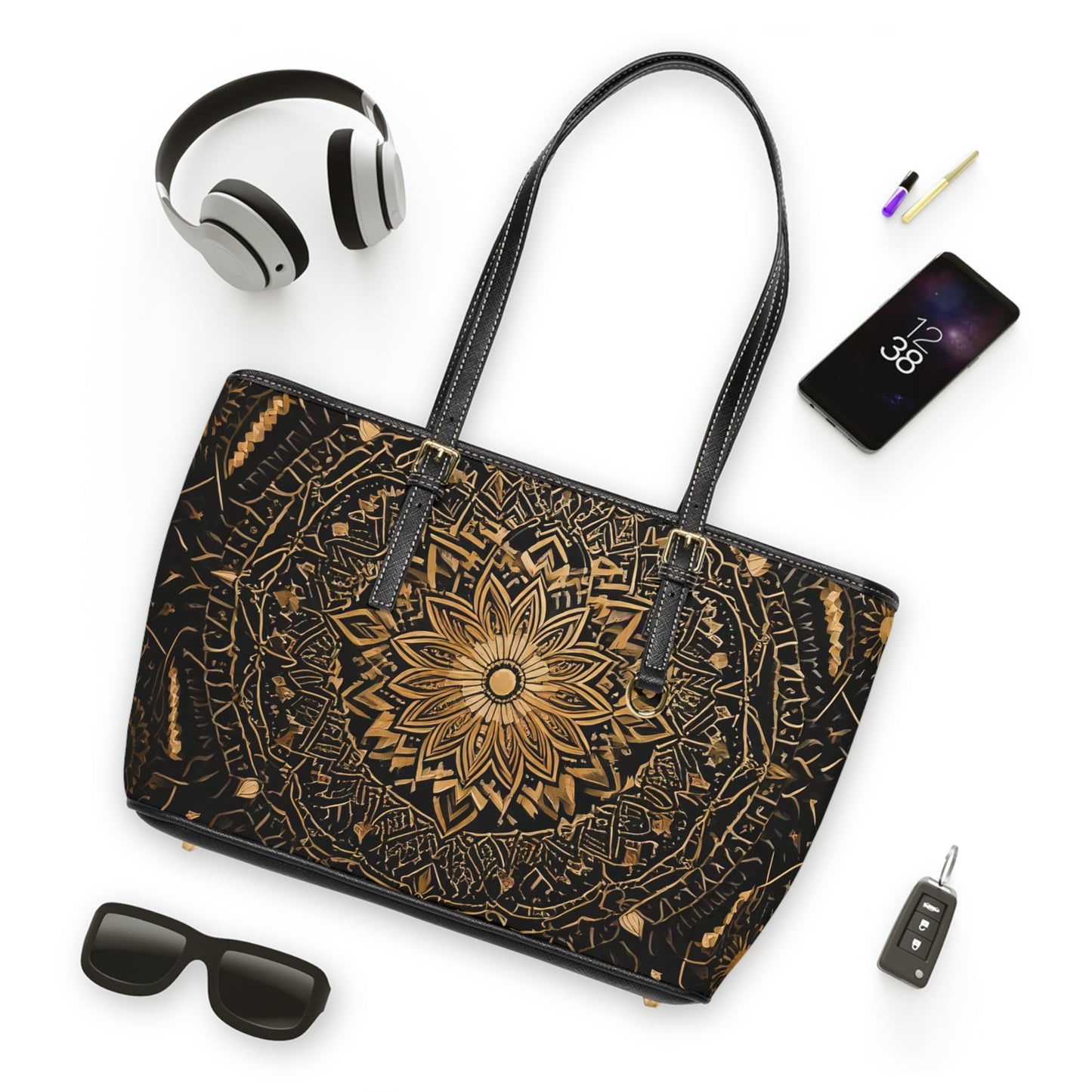 Bohemian PU Leather Shoulder Tote Bag with Mandala Design