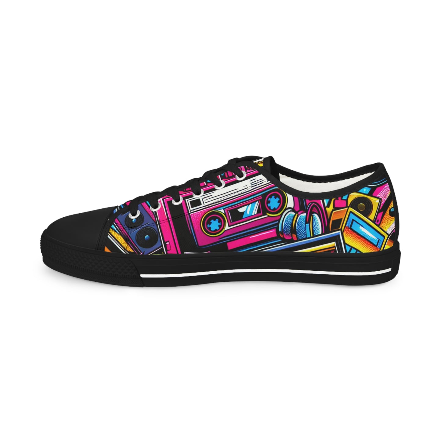 Retro Colorful Low Top Mens Sneakers - Vibrant Cassette Design