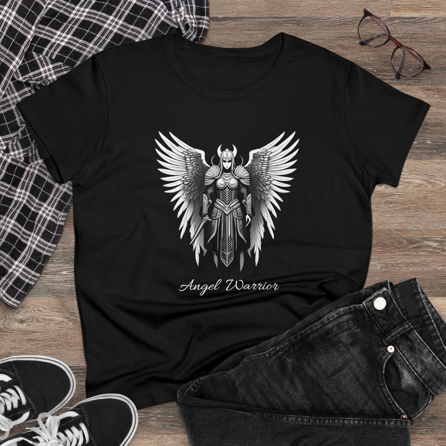 Women's Mid-weight Cotton Tee, Angel Warrior