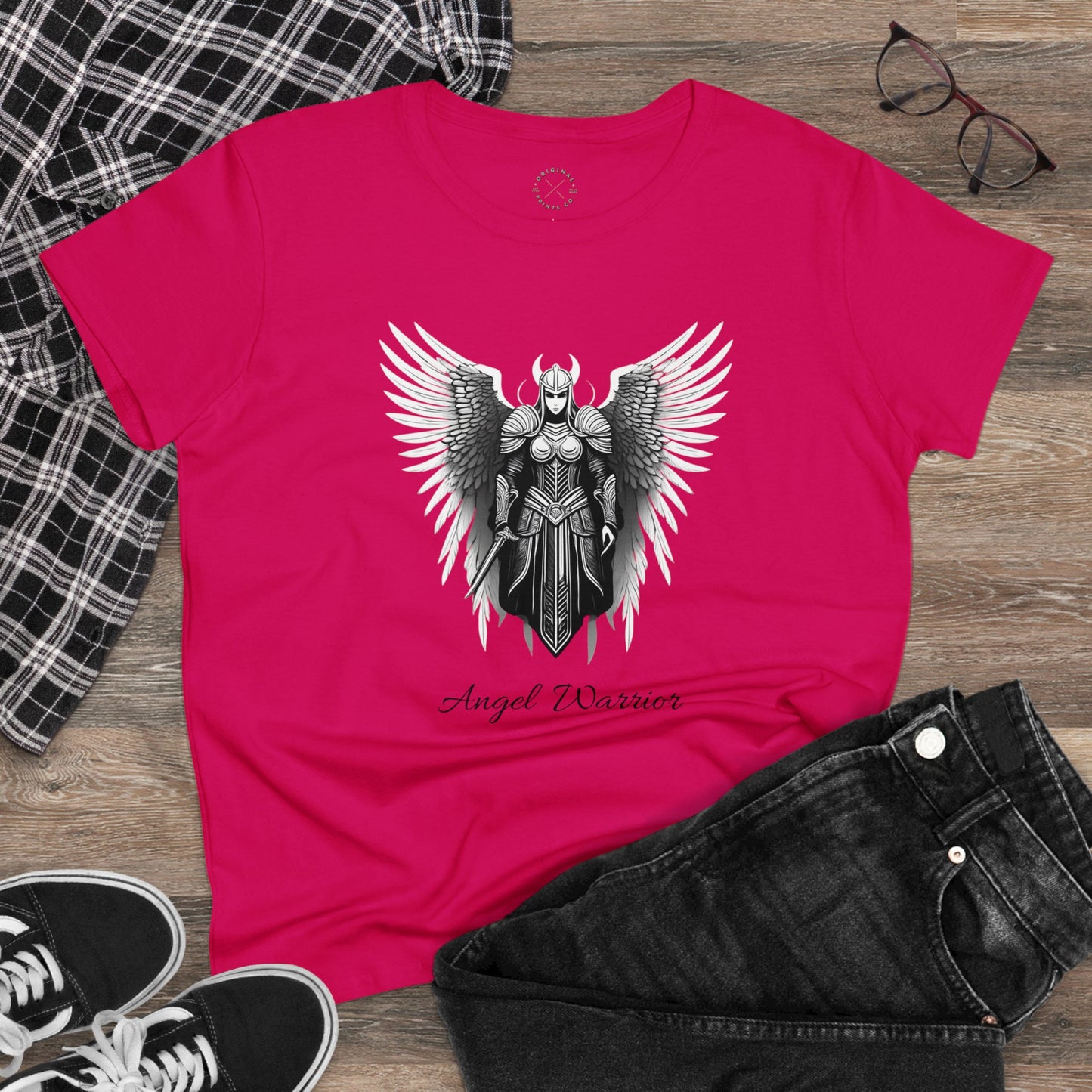 Women's Mid-weight Cotton Tee, Angel Warrior