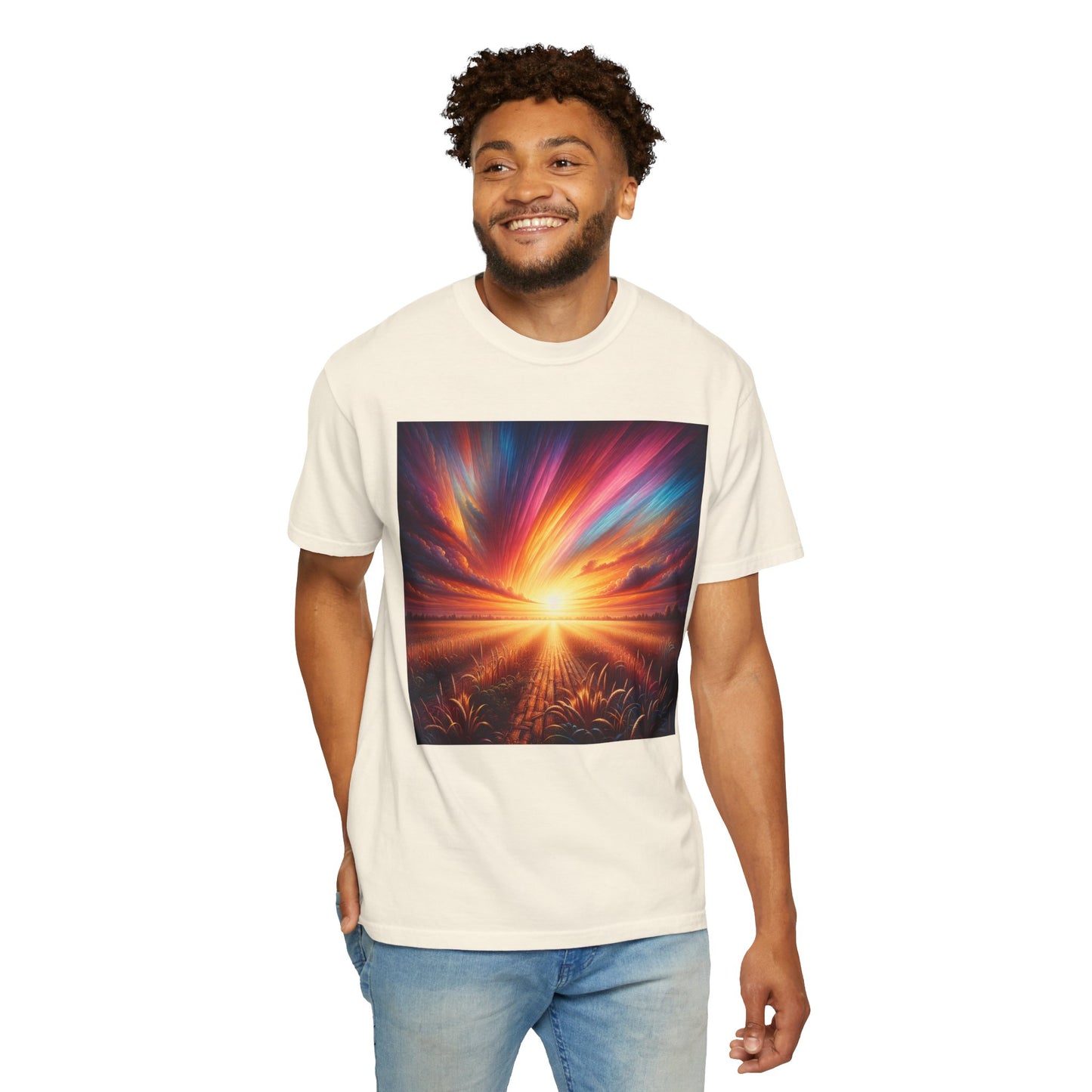 Sunset in the Field, Unisex Garment-Dyed T-shirt