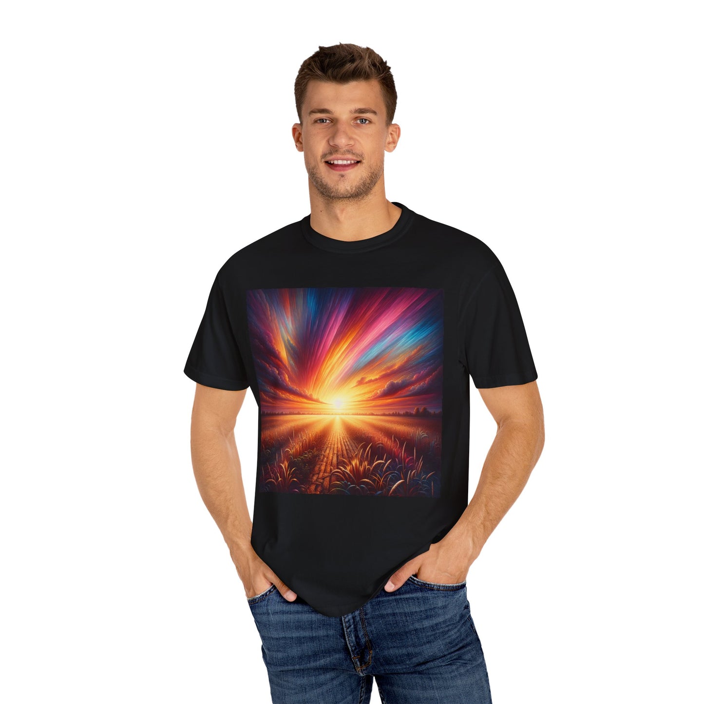 Sunset in the Field, Unisex Garment-Dyed T-shirt