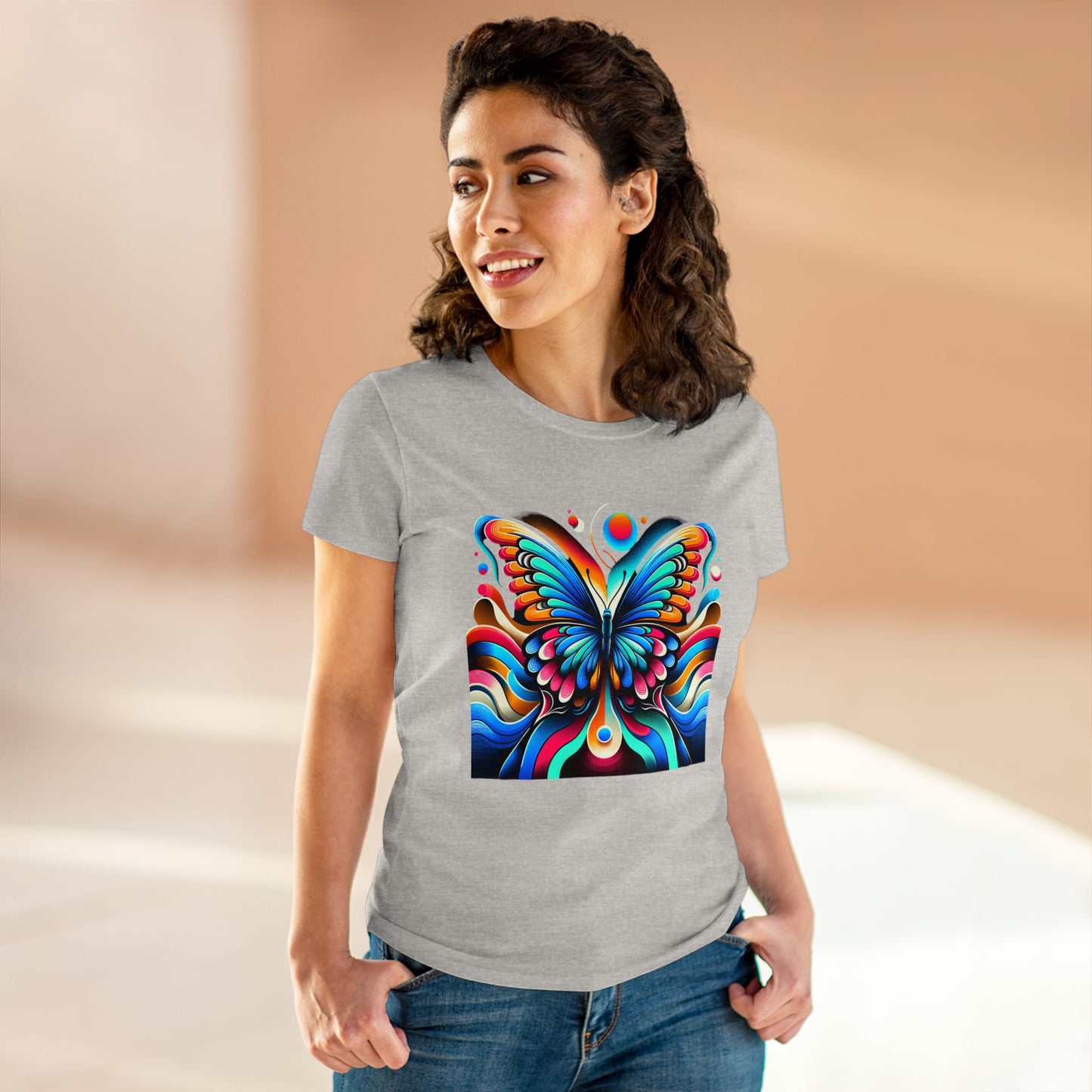 Retro Butterfly, Women's Cotton Tee