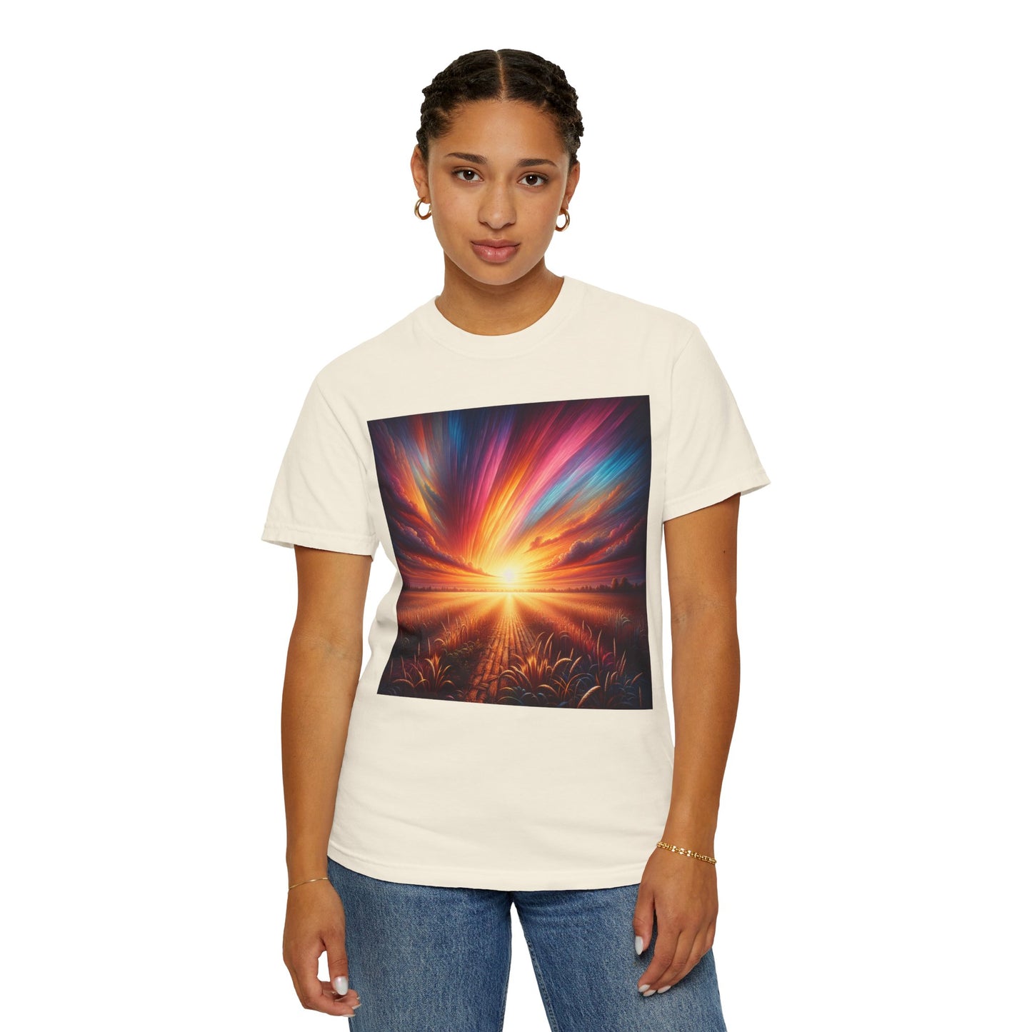 Sunset in the Field, Unisex Garment-Dyed T-shirt