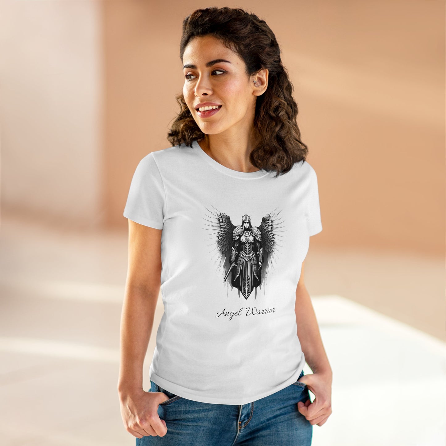 Women's Mid-weight Cotton Tee, Angel Warrior