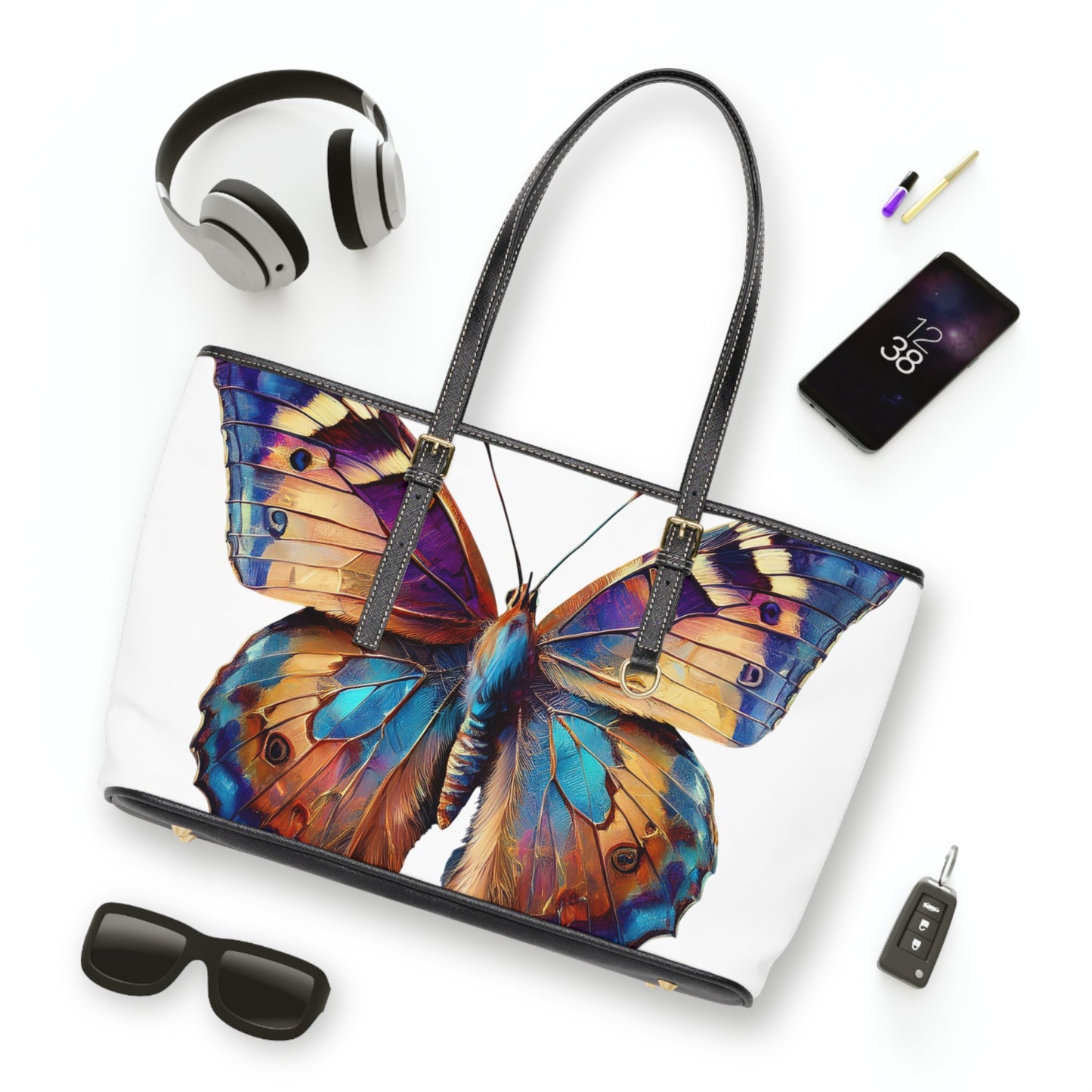 Colorful Butterfly PU Leather Shoulder Tote Bag