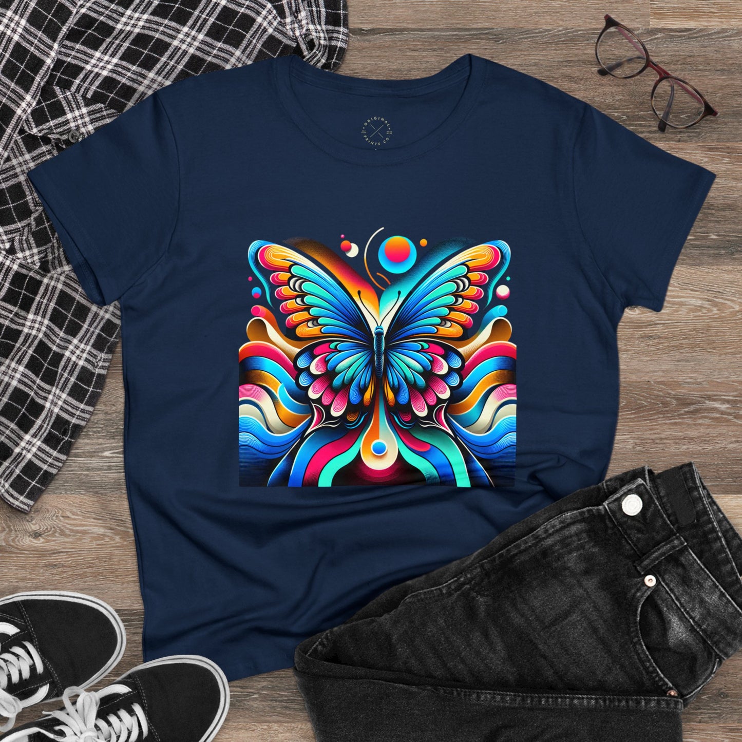 Retro Butterfly, Women's Cotton Tee