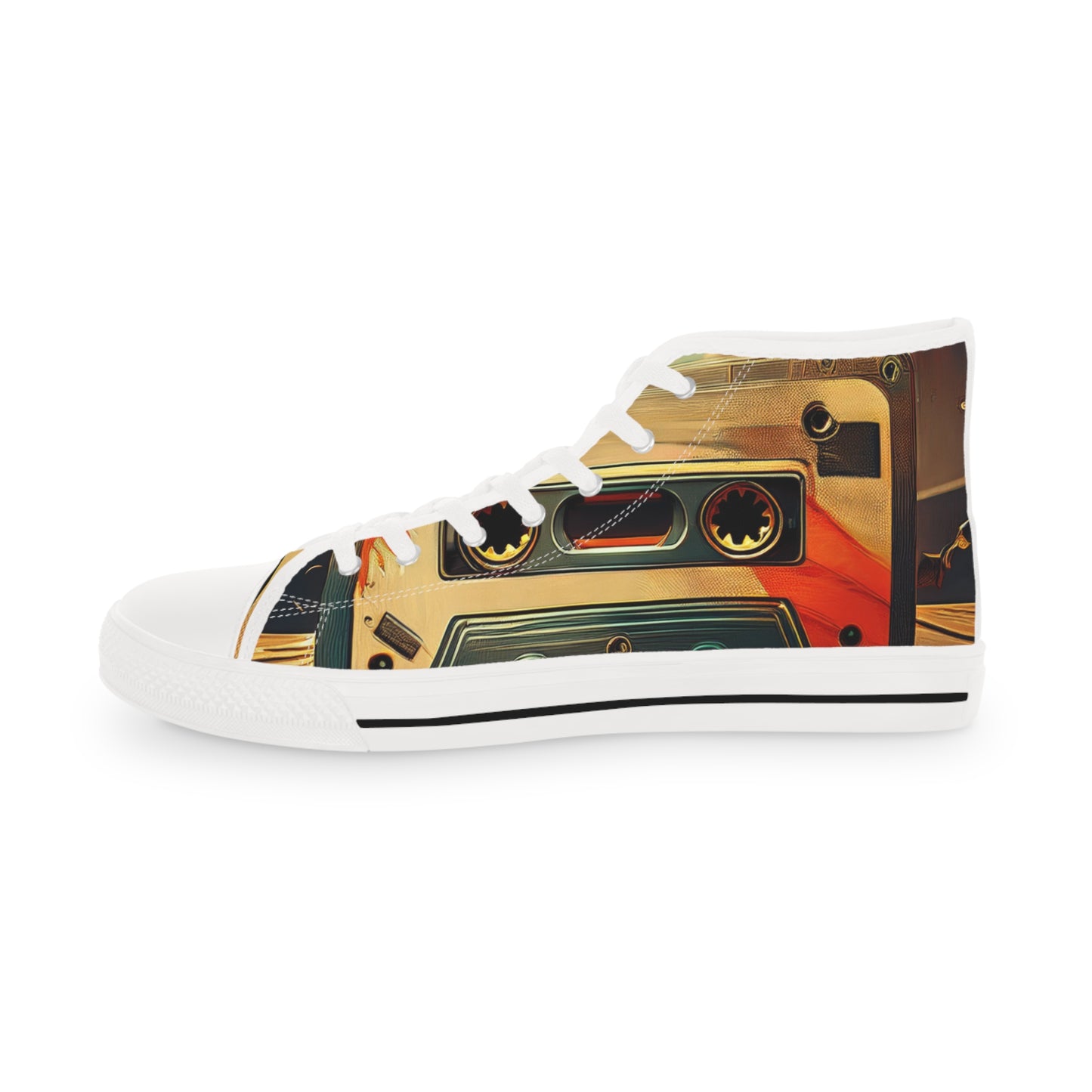 Retro Cassette Mens High Top Sneakers for music lovers.