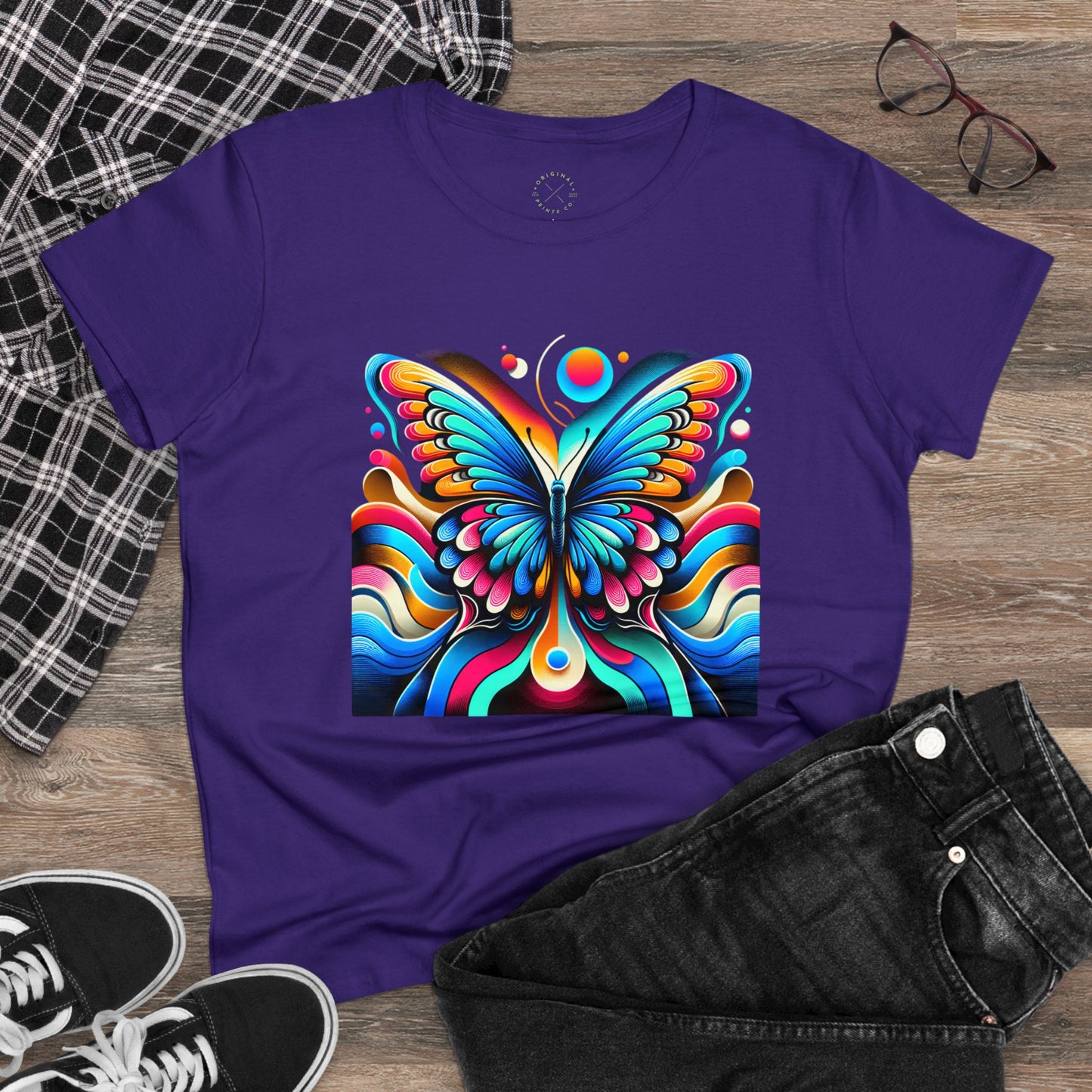 Retro Butterfly, Women's Cotton Tee