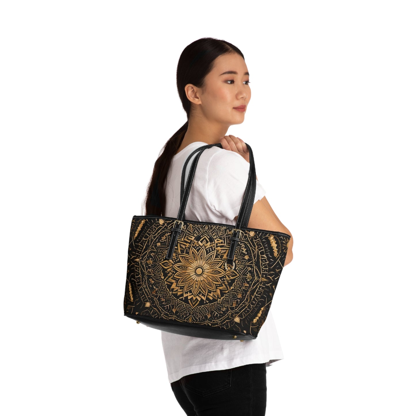 Bohemian PU Leather Shoulder Tote Bag with Mandala Design