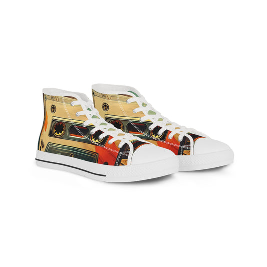 Retro Cassette Mens High Top Sneakers for music lovers.