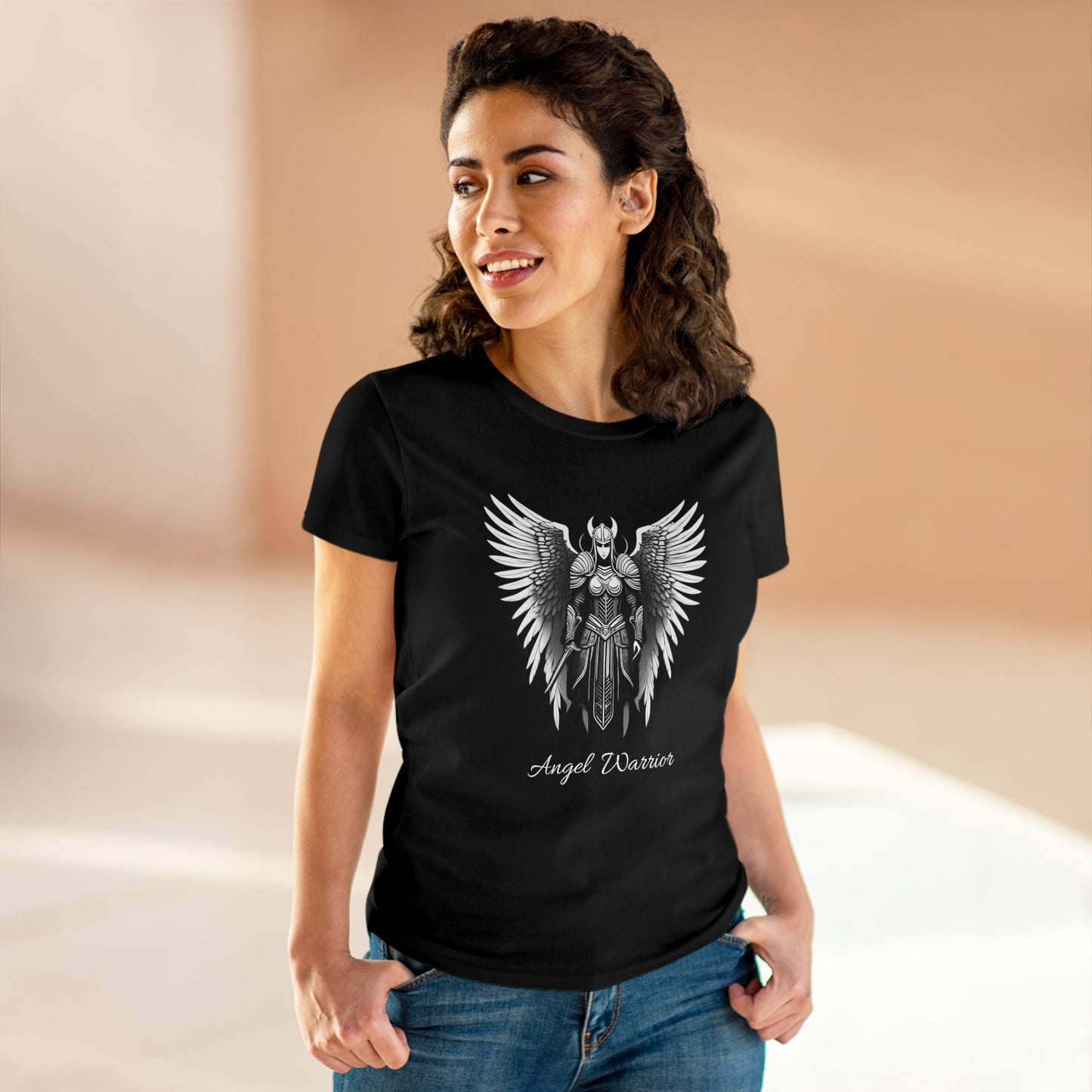 Women's Mid-weight Cotton Tee, Angel Warrior