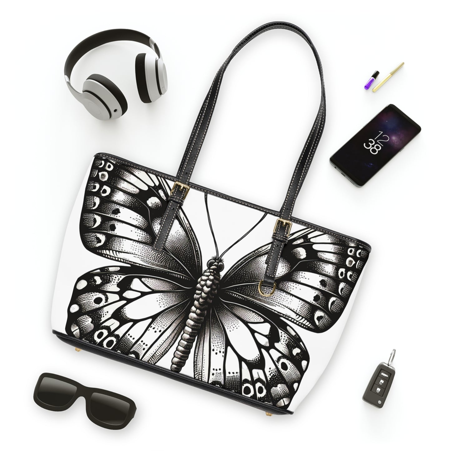 Elegant Butterfly Design PU Leather Shoulder Tote Bag