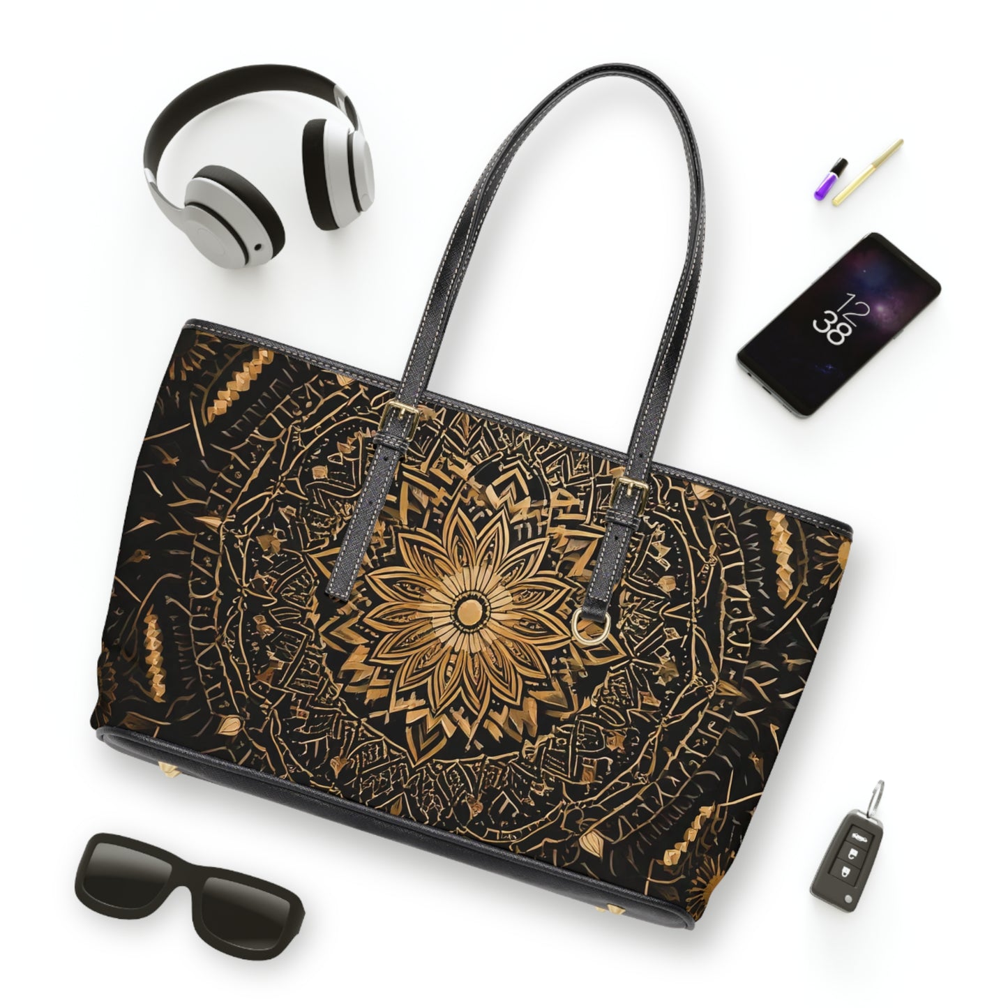 Bohemian PU Leather Shoulder Tote Bag with Mandala Design