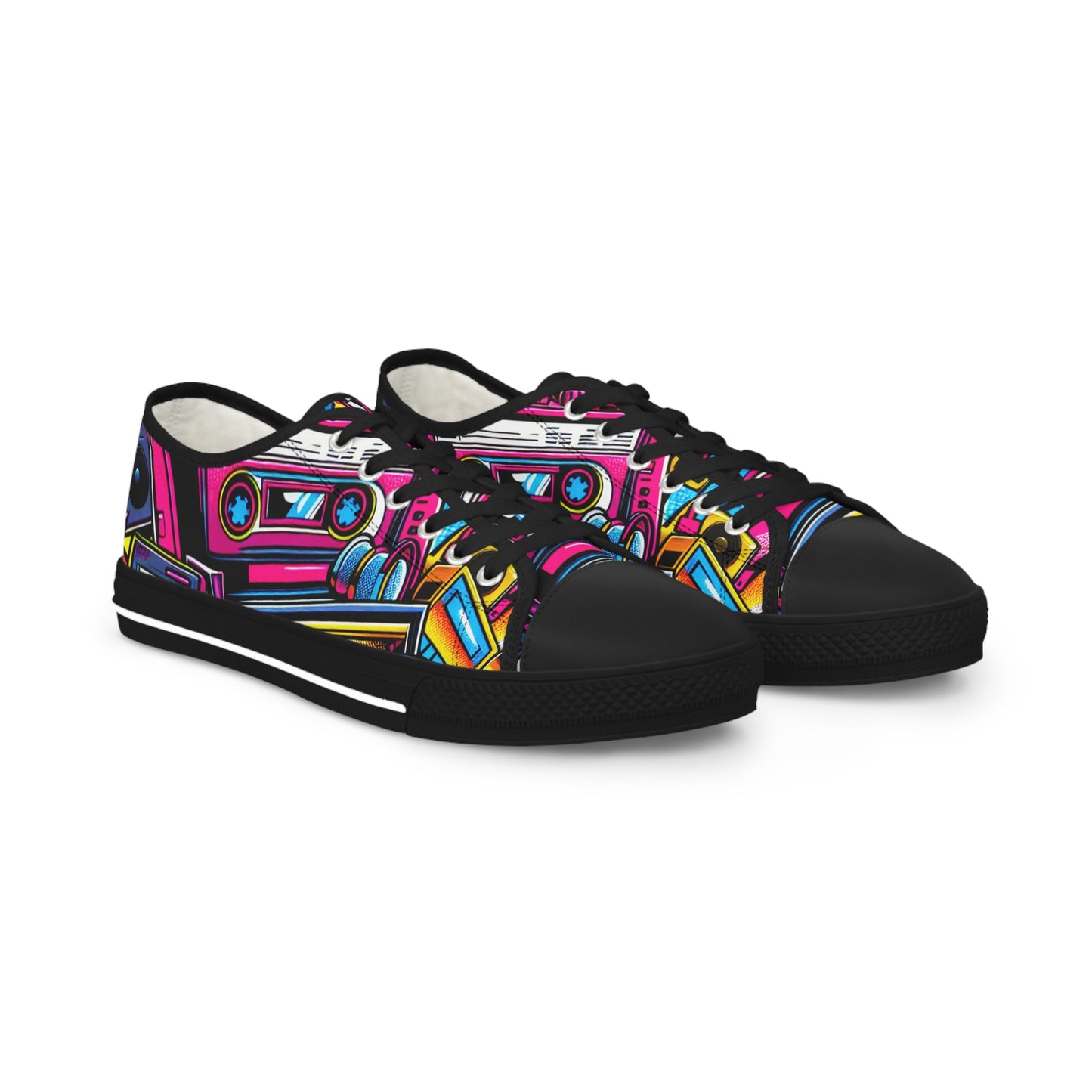 Retro Colorful Low Top Mens Sneakers - Vibrant Cassette Design