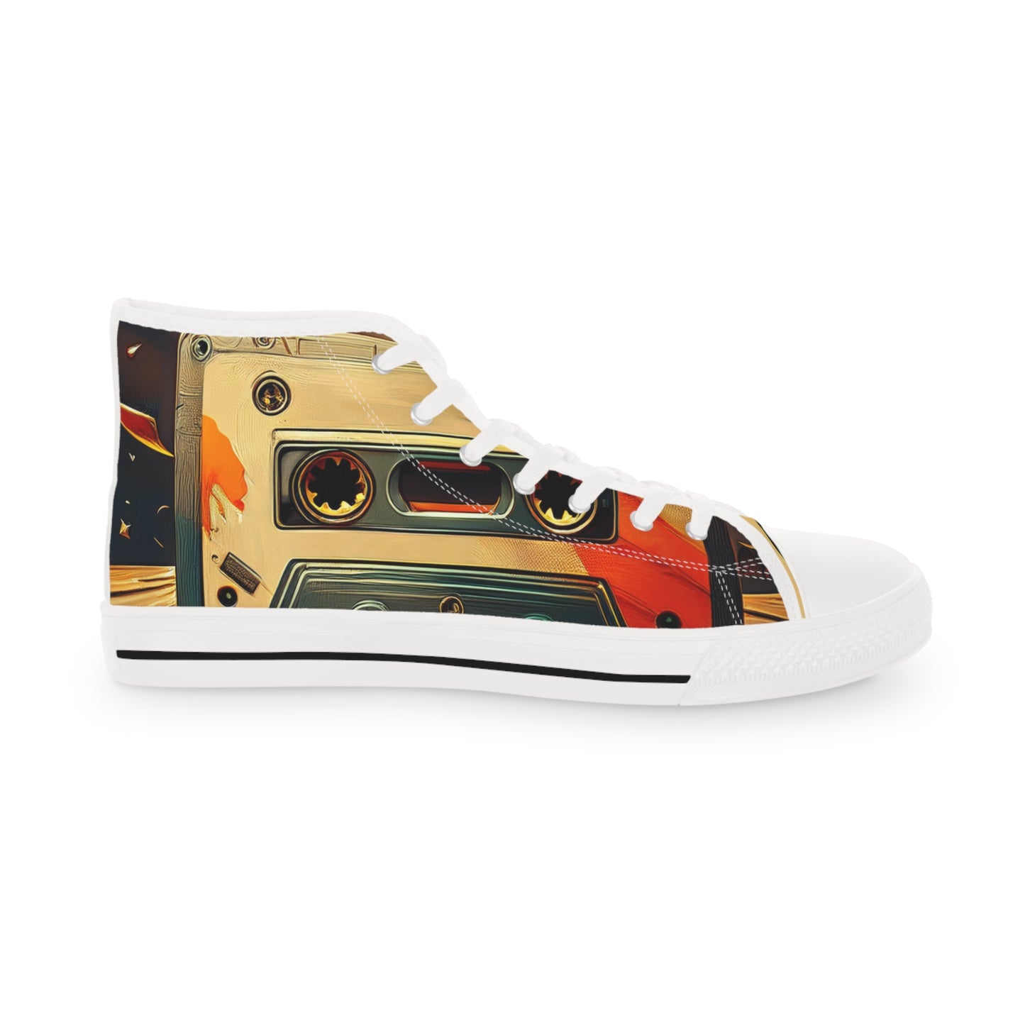 Retro Cassette Mens High Top Sneakers for music lovers.