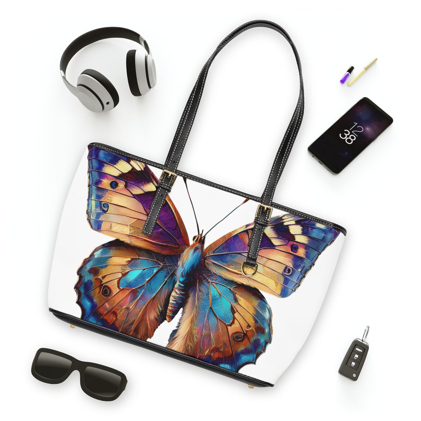 Colorful Butterfly PU Leather Shoulder Tote Bag