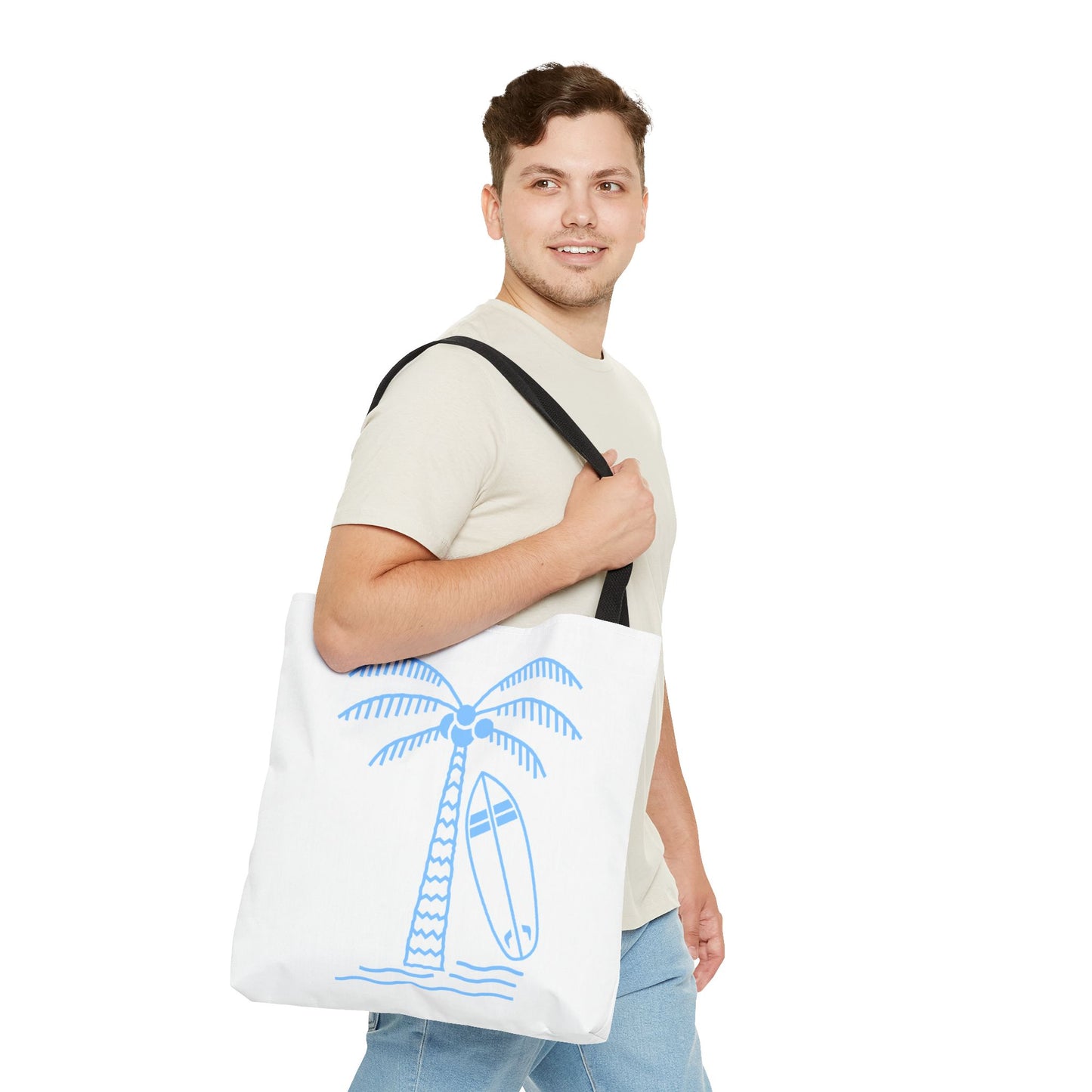 Palm Tree, Surf Board, Tote Bag