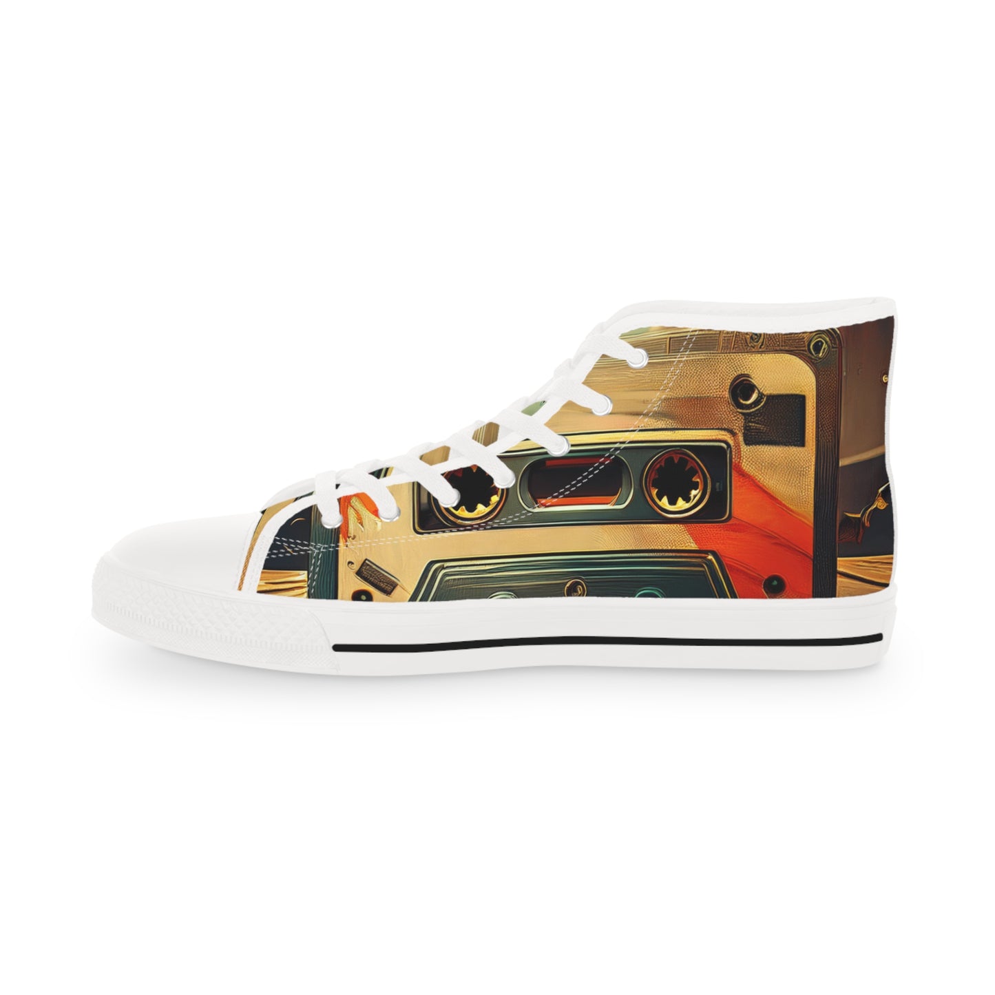 Retro Cassette Mens High Top Sneakers for music lovers.