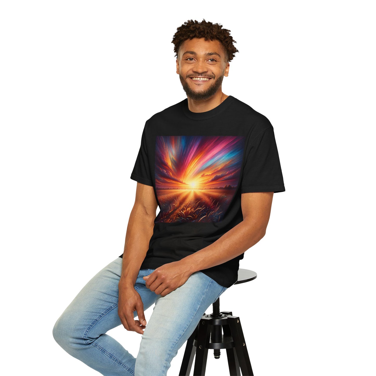 Sunset in the Field, Unisex Garment-Dyed T-shirt