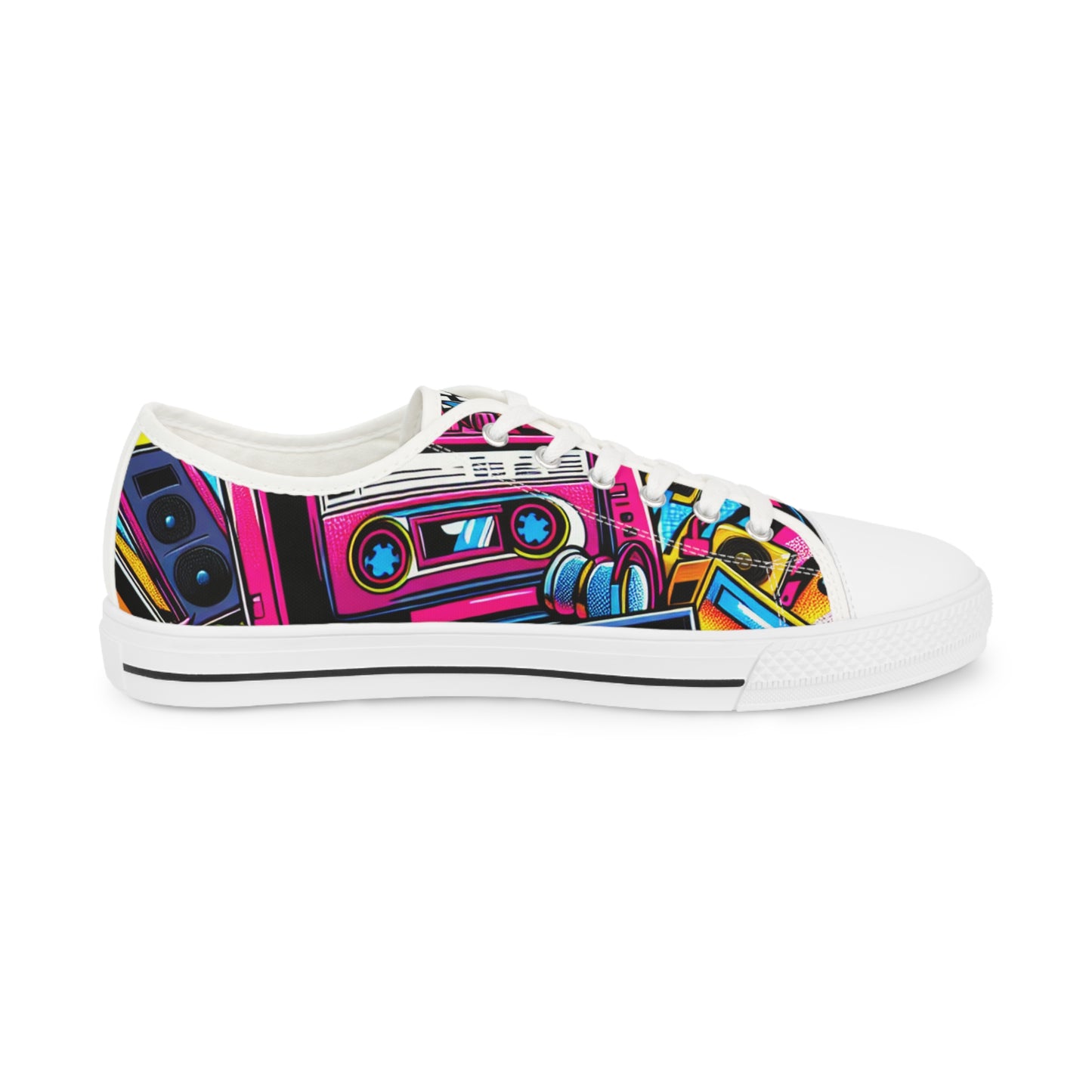 Retro Colorful Low Top Mens Sneakers - Vibrant Cassette Design