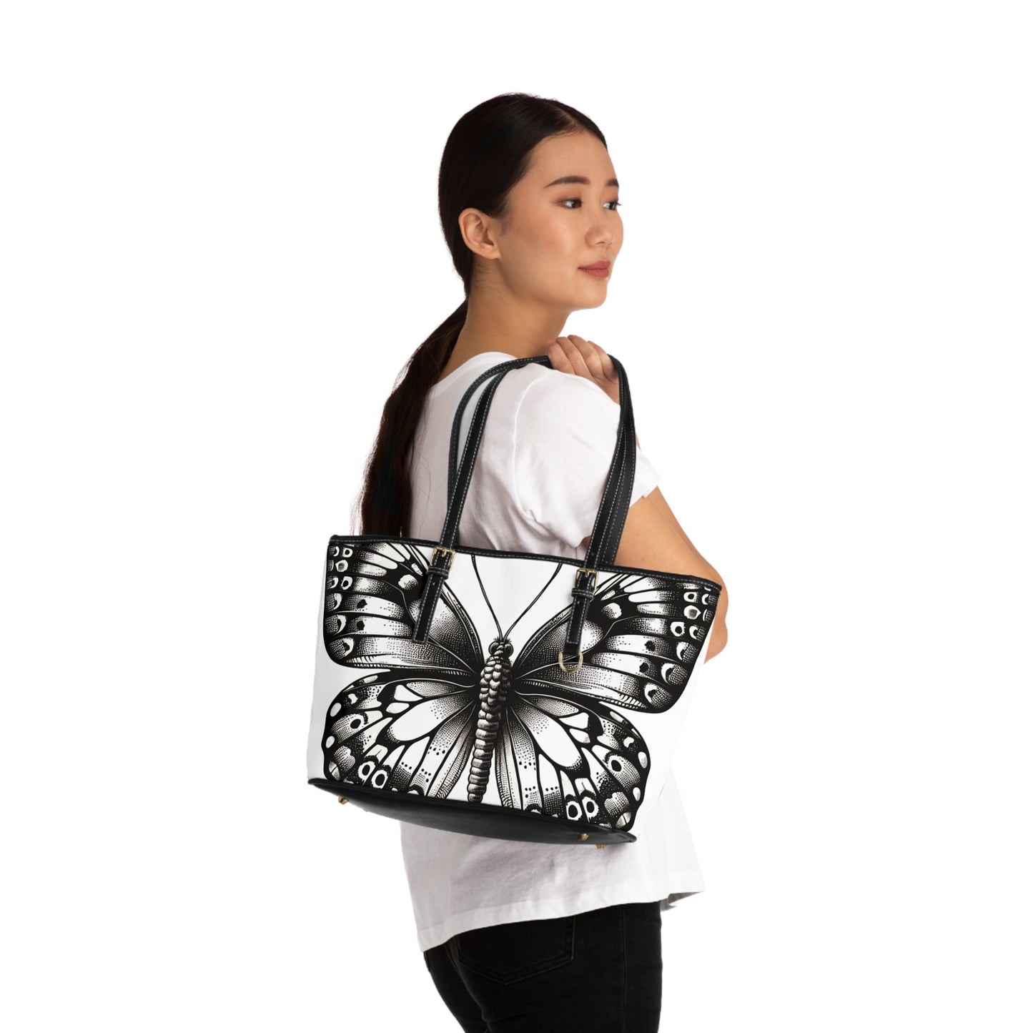 Elegant Butterfly Design PU Leather Shoulder Tote Bag